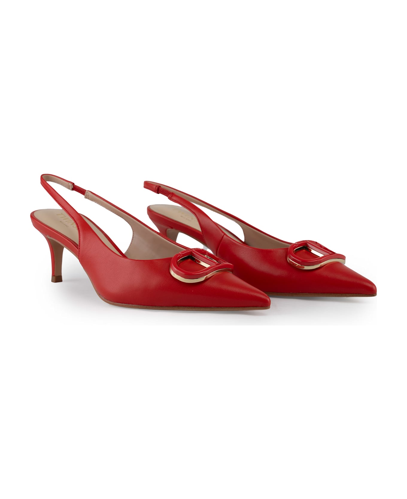 TwinSet Leather Sling Back Pumps With Oval-t Logo - Coralline