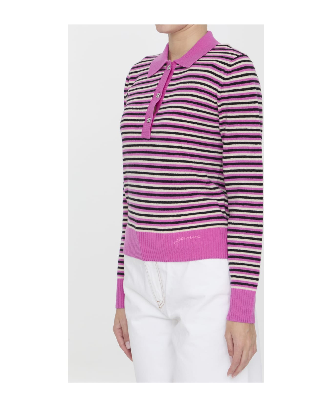 Ganni Striped Polo Sweater - MULTICOLOR