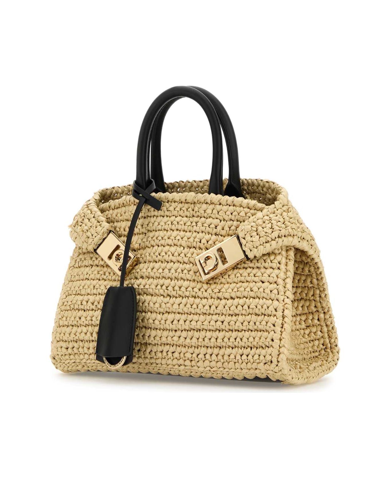 Ferragamo Raffia Mini Hug Handbag - NATURALENERONERO