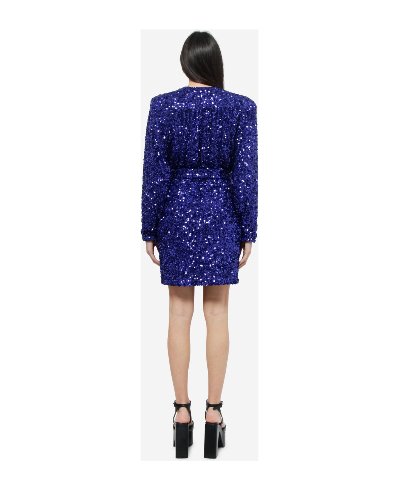 Rotate by Birger Christensen Mini Blue Wrap Dress With All-over Sequins In Stretch Polyester Woman Rotate - blue