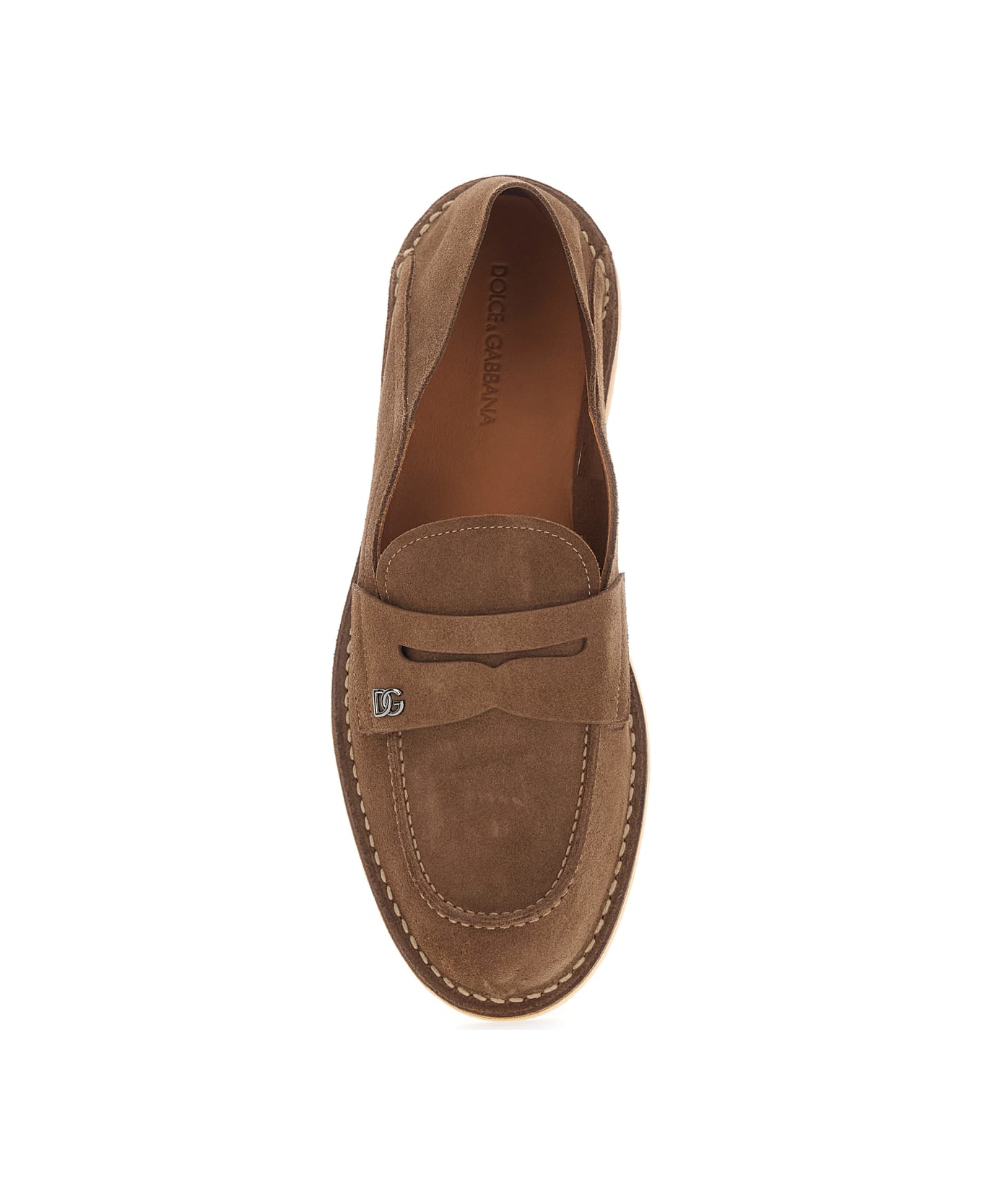 Dolce & Gabbana 'florio' Brown Loafers With Dg Logo Detail On The Side In Suede Man - Brown