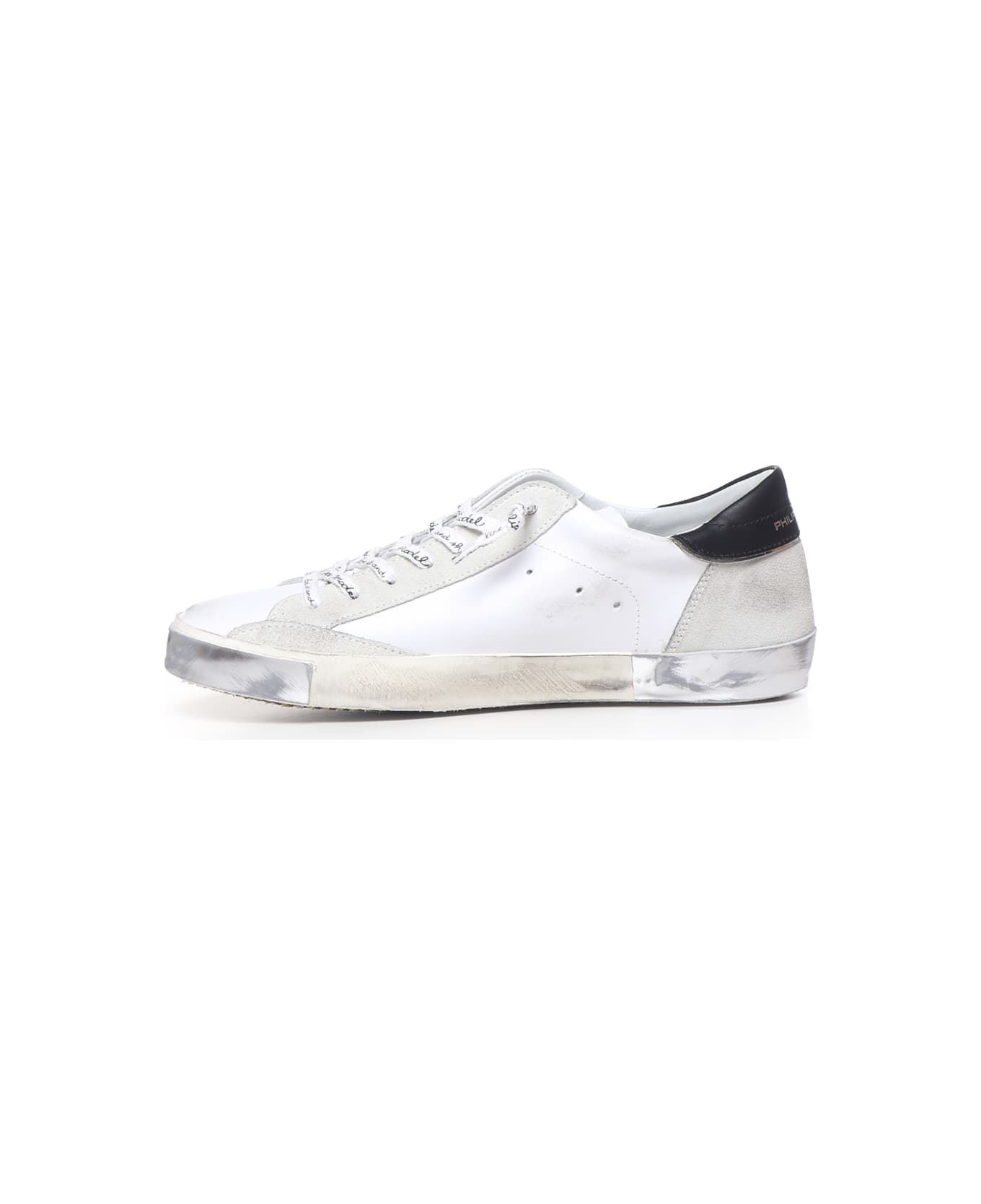 Philippe Model Parisx Sneakers In Leather With Contrasting Heel Tab - White