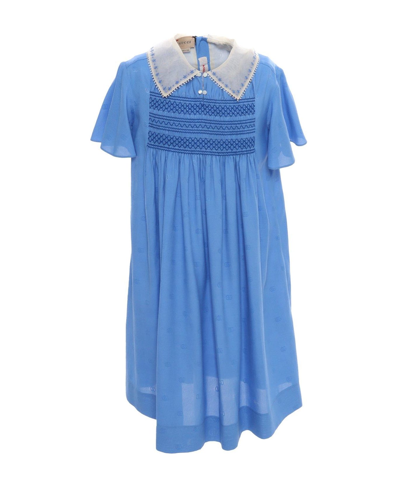 Gucci Logo Embroidered Short-sleeved Dress - Twilight Azure