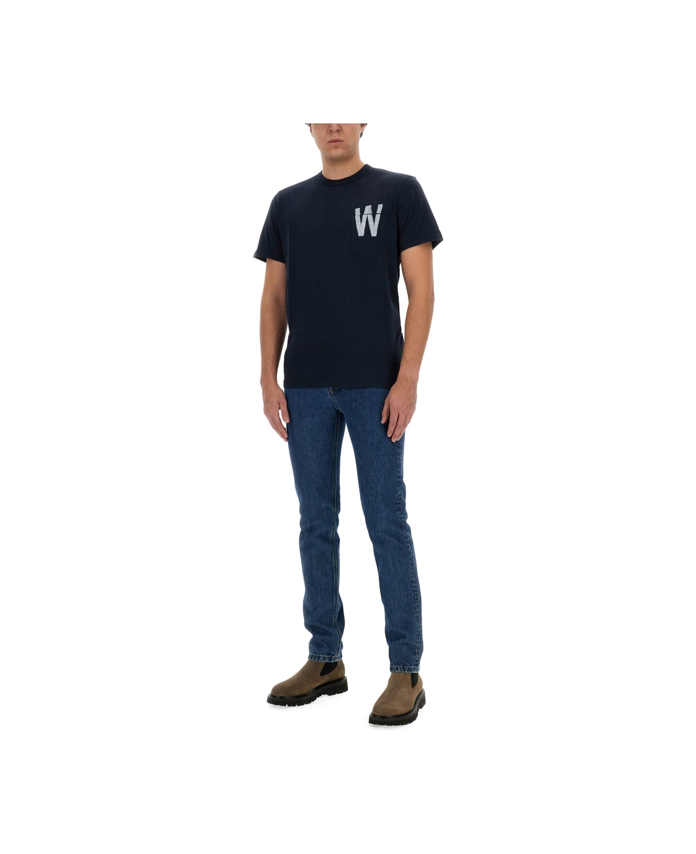 Woolrich T-shirt With Logo - Melton blue シャツ
