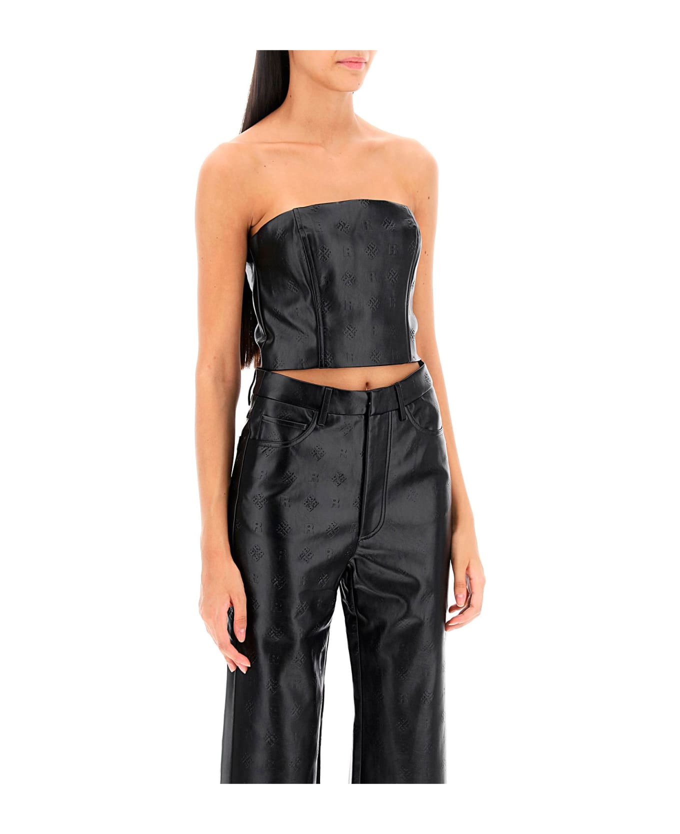 Rotate by Birger Christensen Faux-leather Cropped Top - BLACK (Black)
