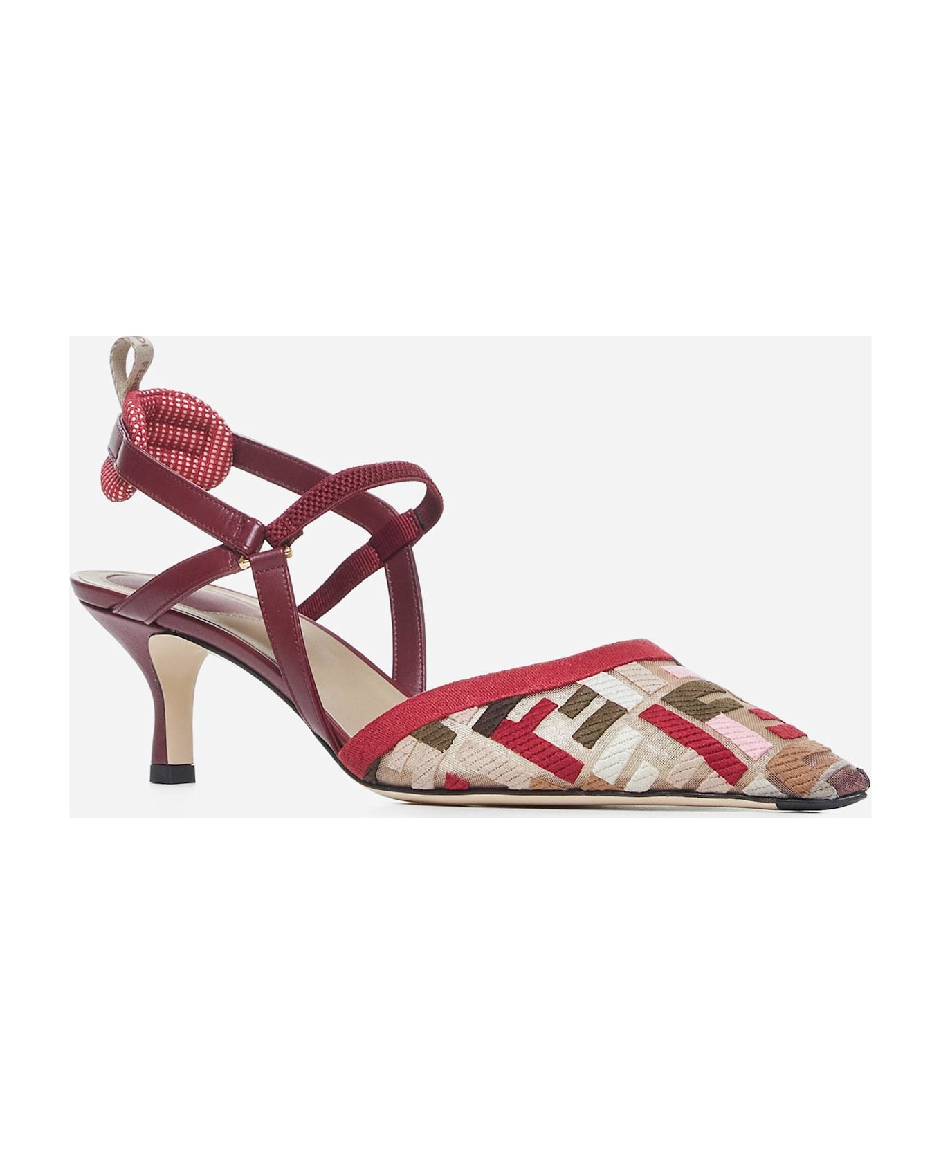 Fendi Colibri
 Lite
 Ff Mesh Slingback Pumps - NUDOMULTICBORDEAUX