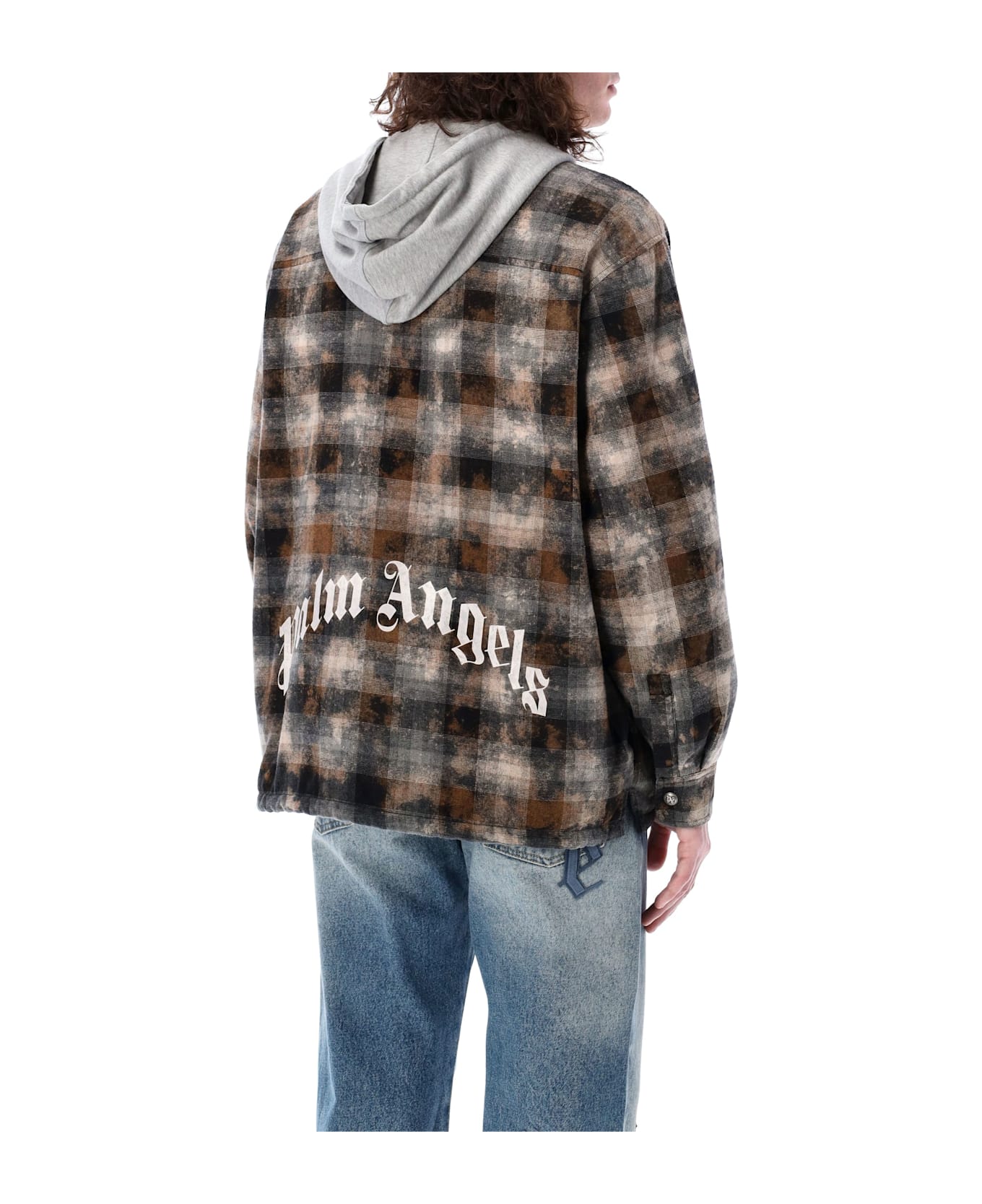 Palm Angels Curved Logo Check Padded Overshirt - GREY OFF WHITE