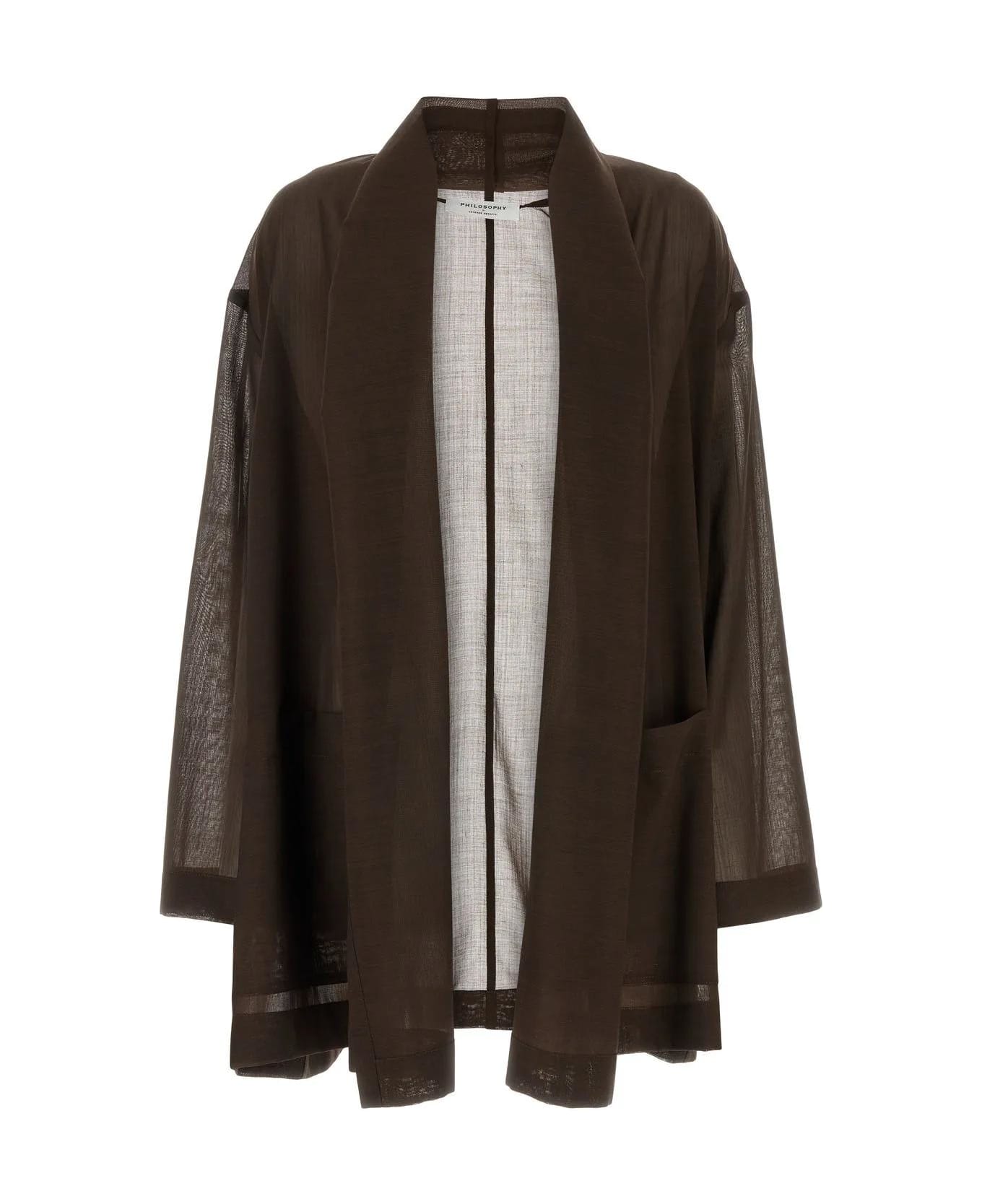Philosophy di Lorenzo Serafini Chocolate Wool Blend Oversize Kimono - Brown