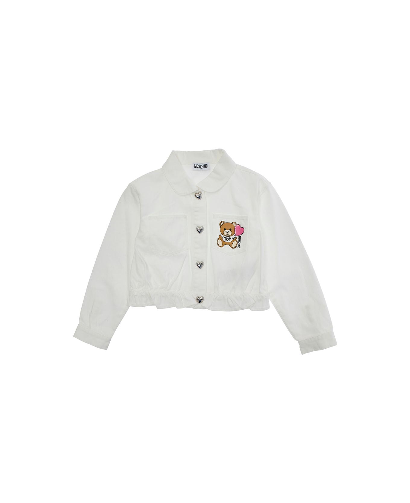 Moschino White Jacket With Teddy Bear Print On The Front In Cotton Girl - White