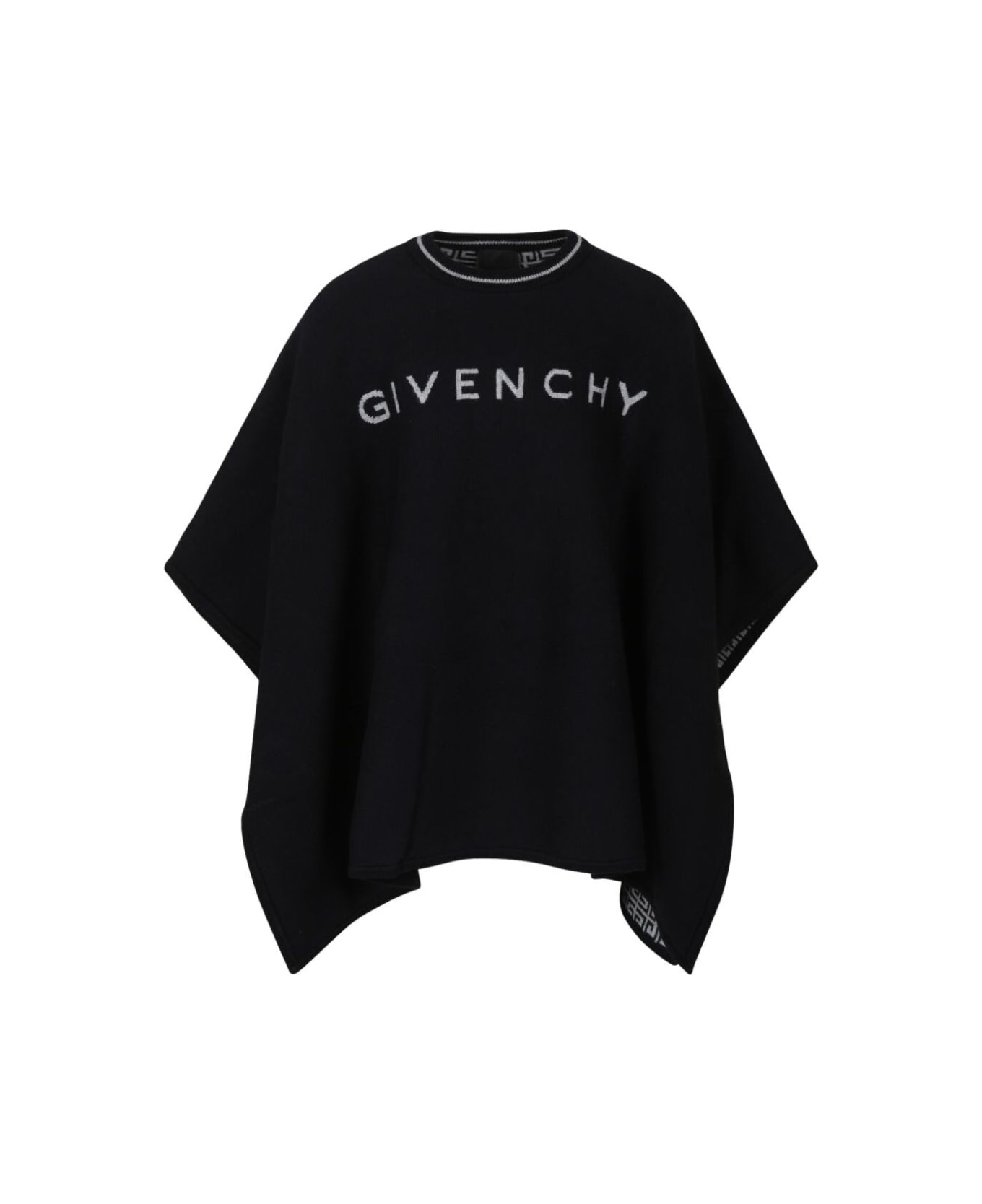 Givenchy Black Cape With Logo Lettering And 4g In Cotton And Cashmere Girl - Black