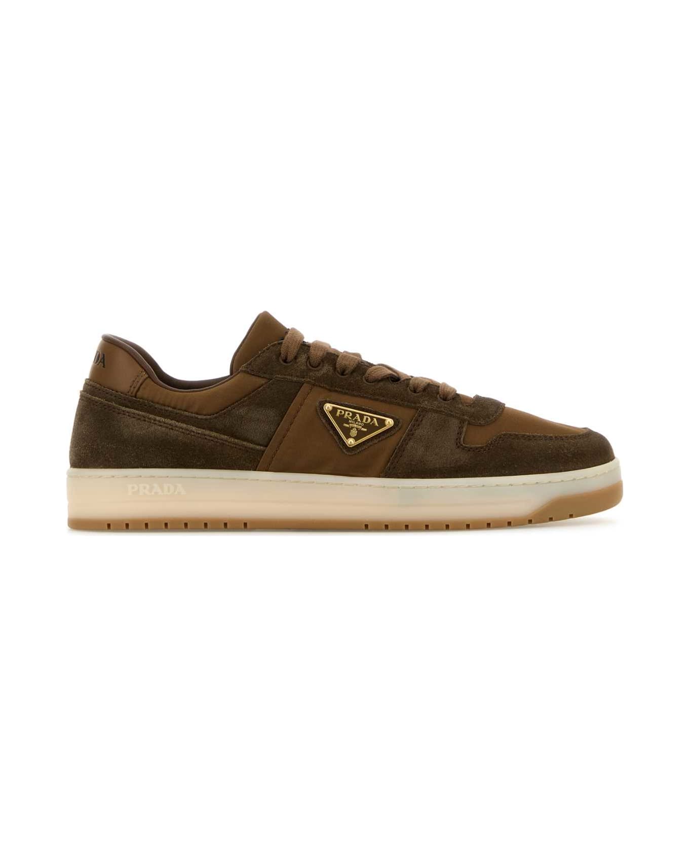 Prada Two-tone Suede And Fabric Downtown Sneakers - MOGANOCORINTO