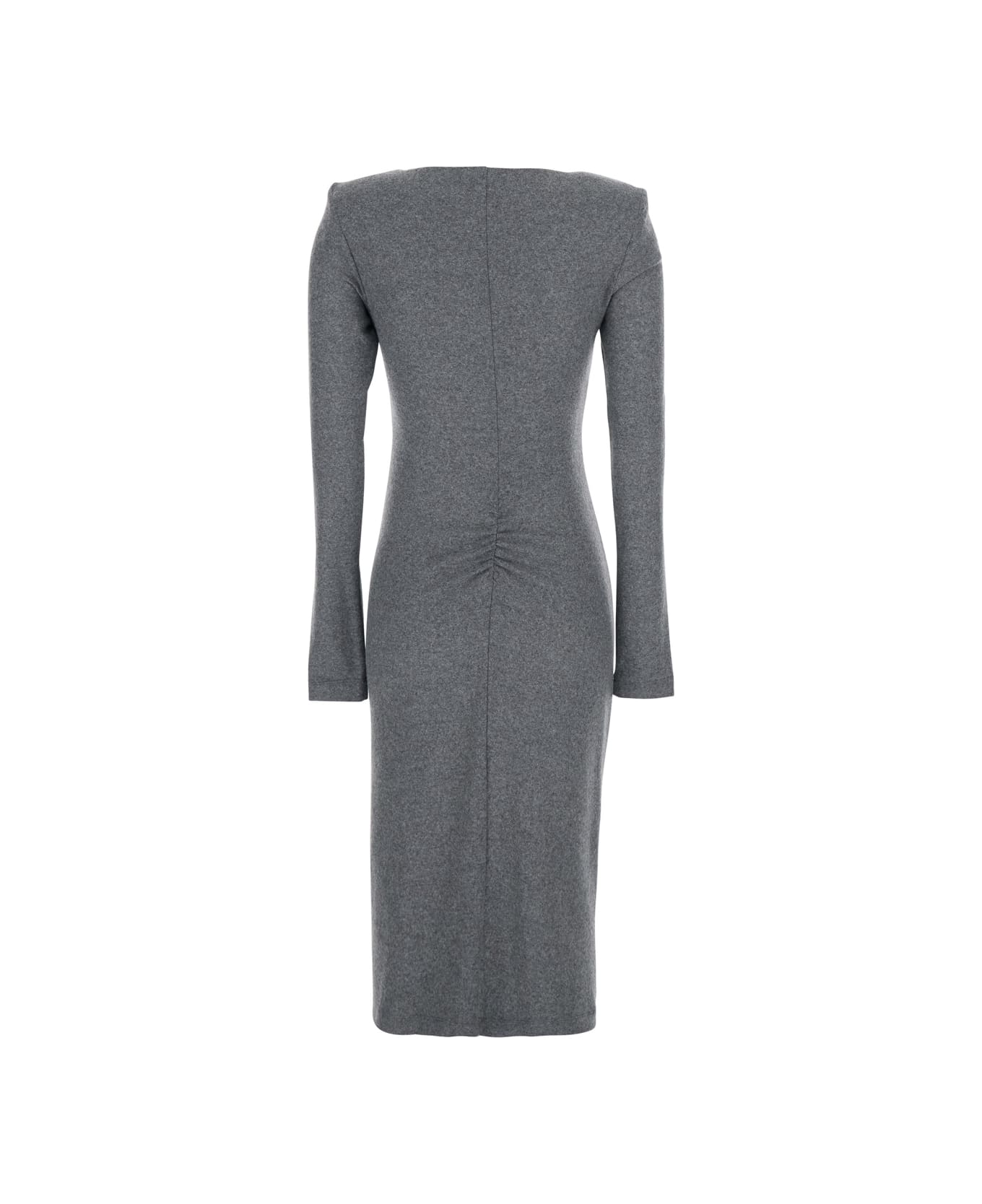 Pinko Grey Crew Neck Dress With Zip Closure And Ruffle Details In Fabric Woman - Grey