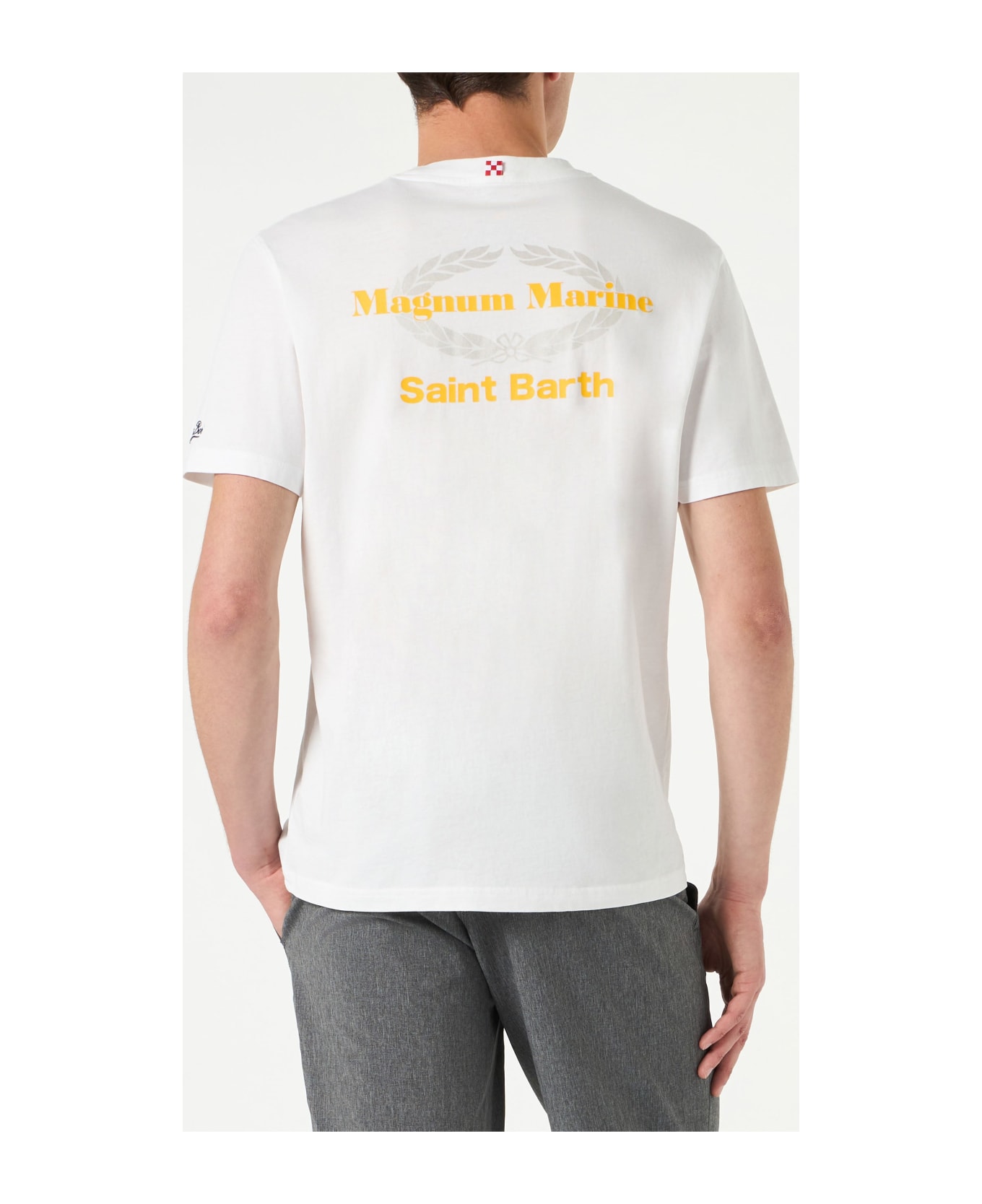 MC2 Saint Barth Man Cotton T-shirt With Magnum Marine Saint Barth Print - WHITE