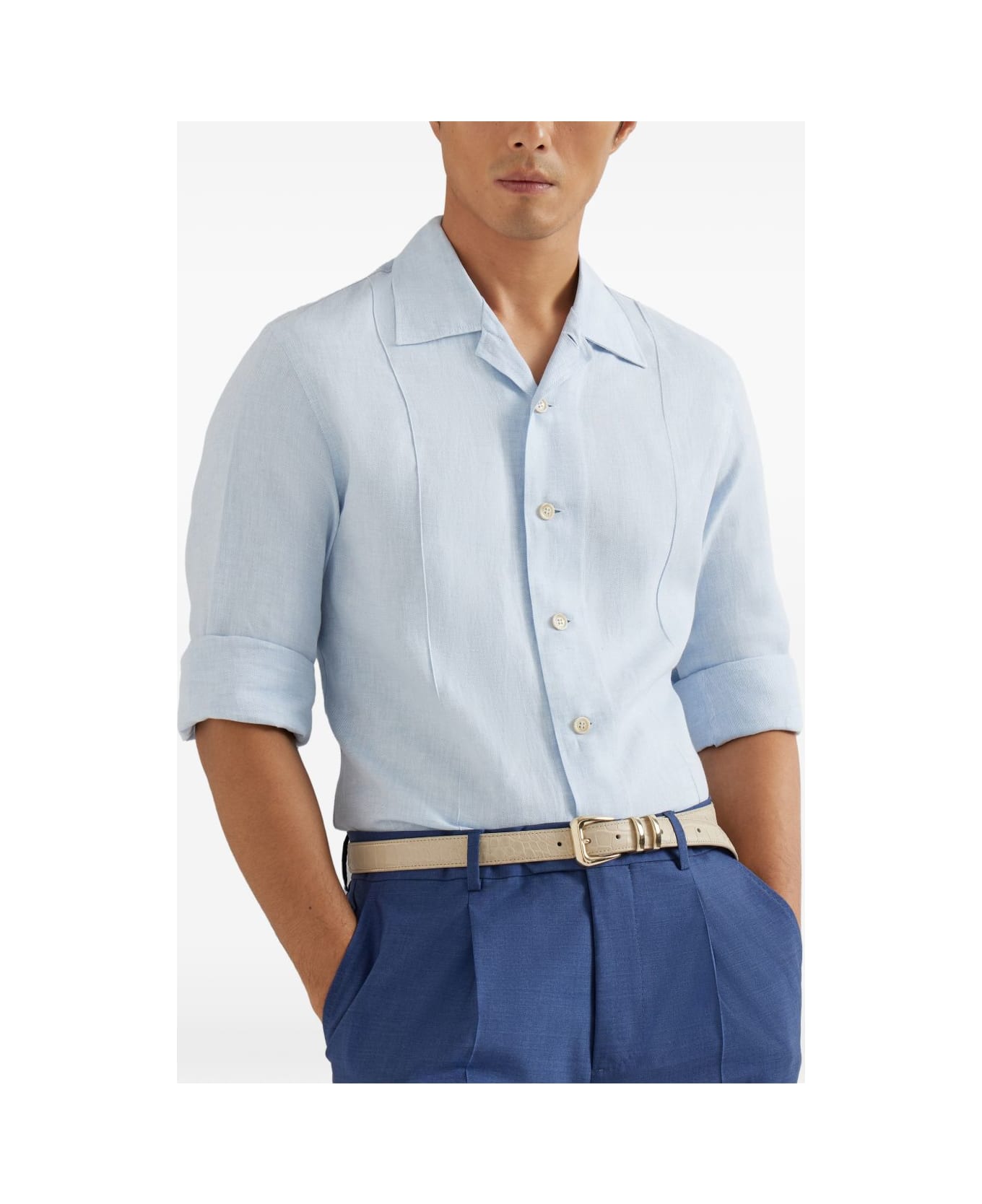 Brunello Cucinelli Linen And Cotton Blend Shirt - Clear Blue