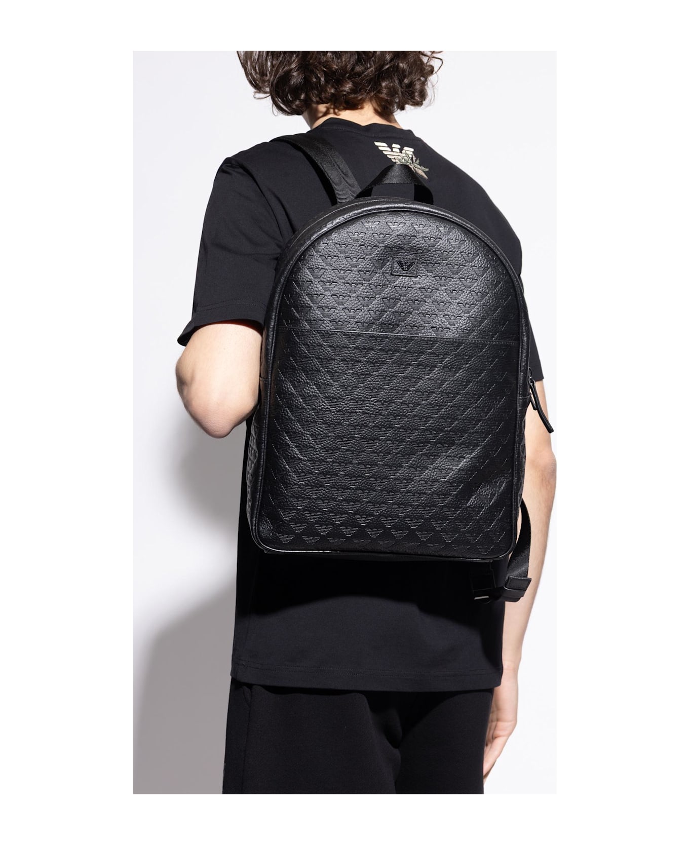 Emporio Armani Monogram Backpack - Black