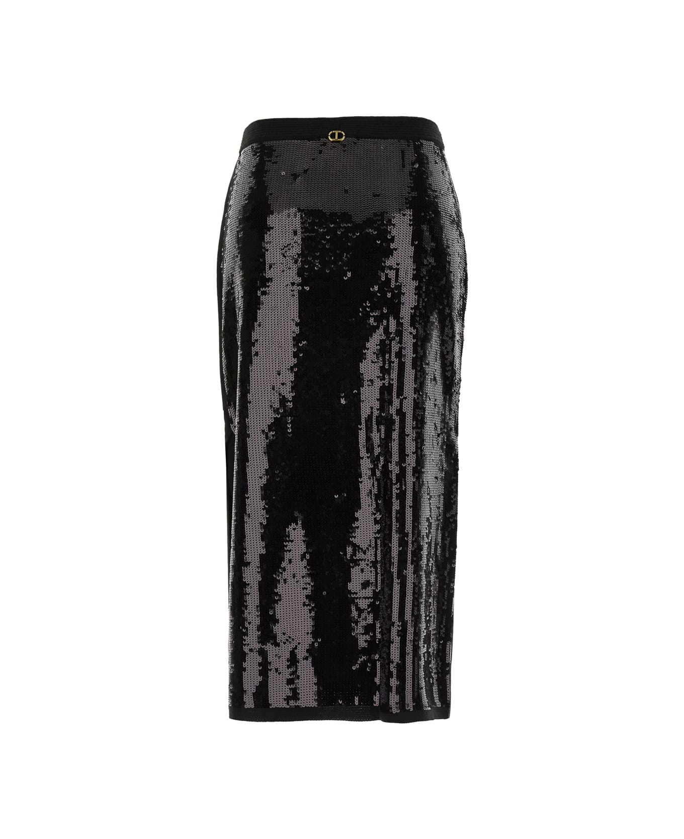 TwinSet Black Midi Skirt With Sequins All-over In Technical Fabric Woman - Black