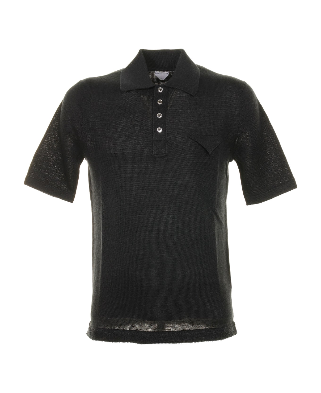 Bottega Veneta Linen Blend Polo Shirt - BLACK