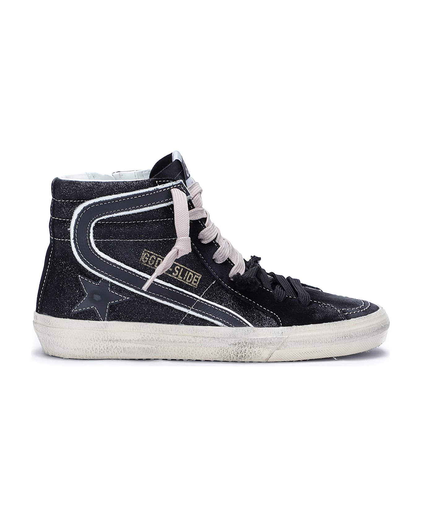 Golden Goose Slide Classic Glitter Upper Suede Toe Leather Star - BLACK