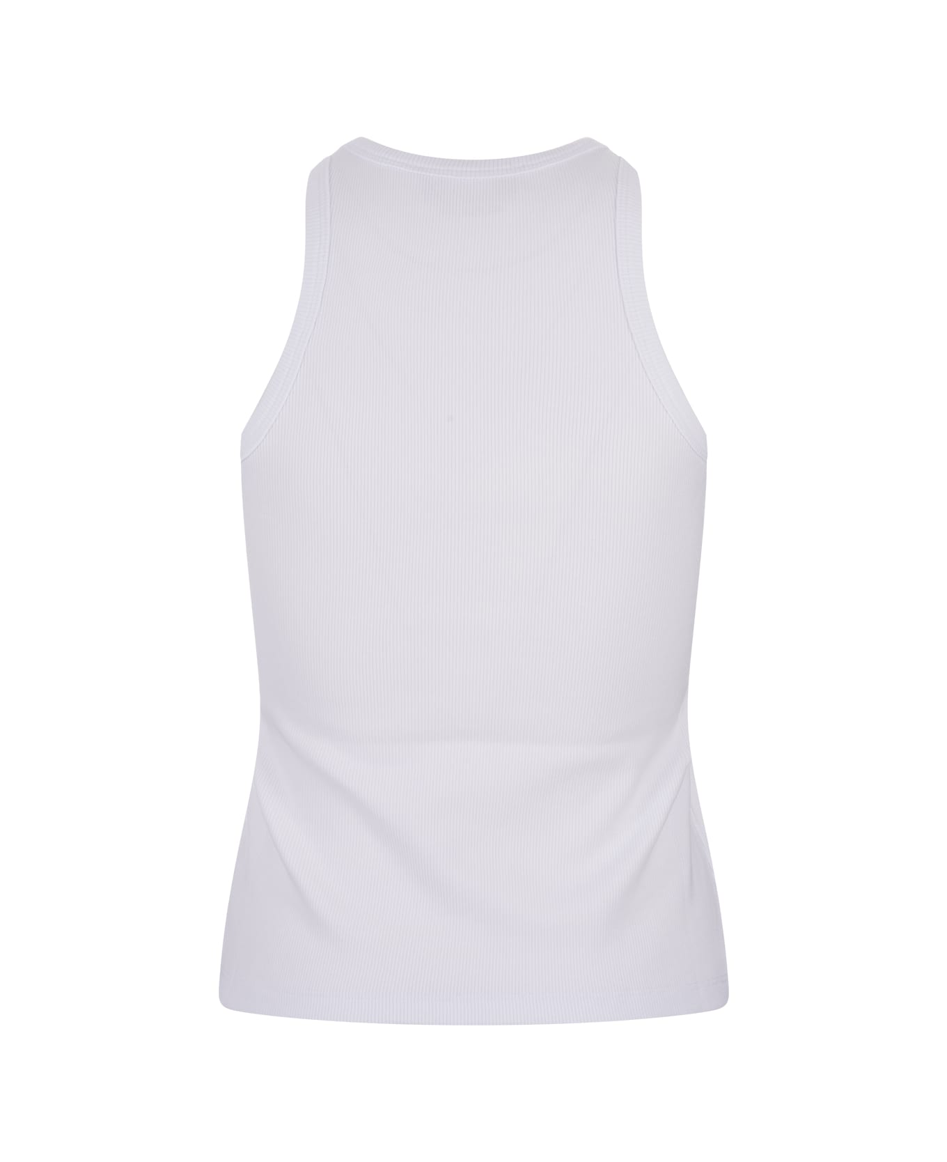 MSGM White Ribbed Tank Top With Msgm Signature - White