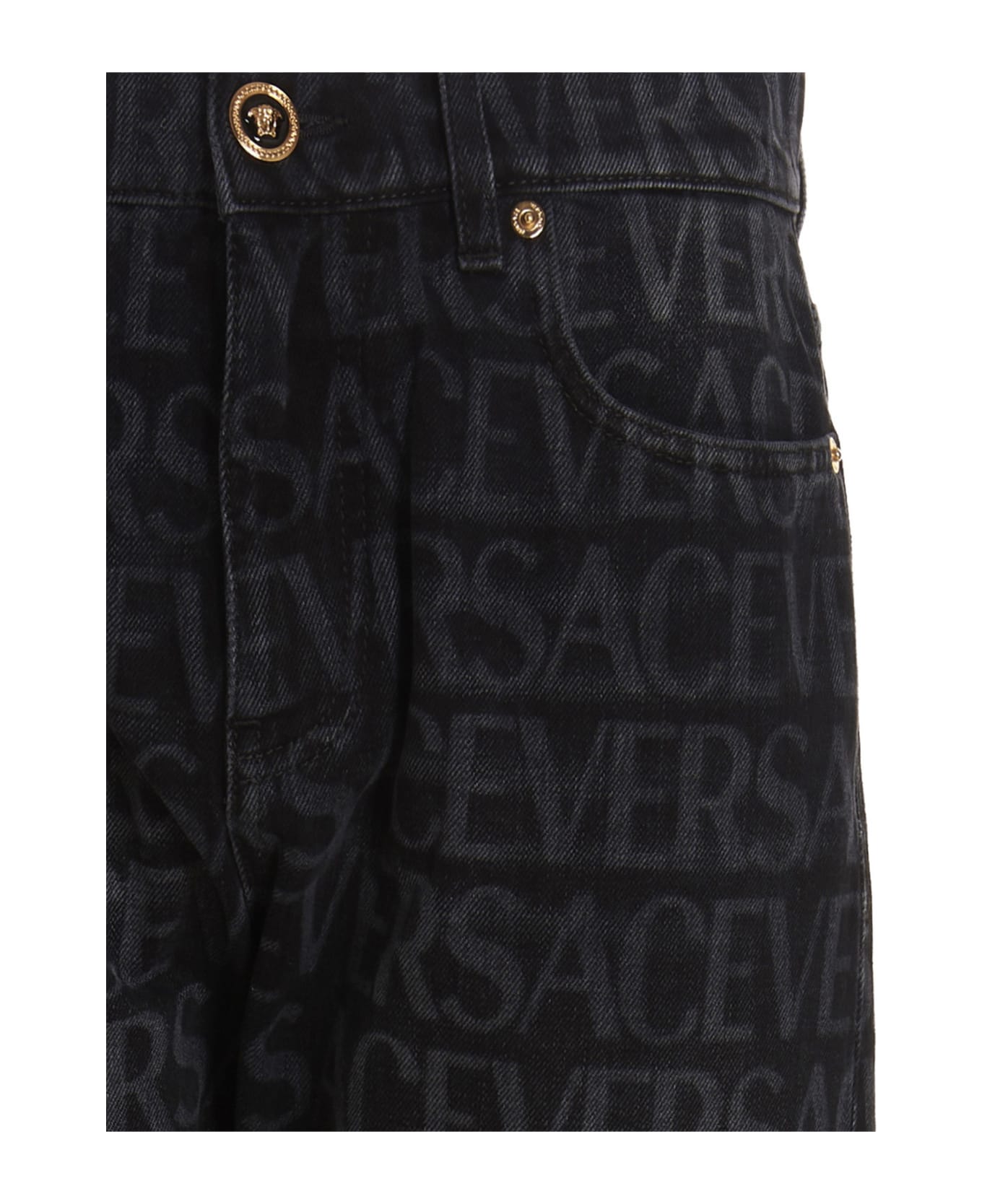 Versace Logo Print Jeans - Black