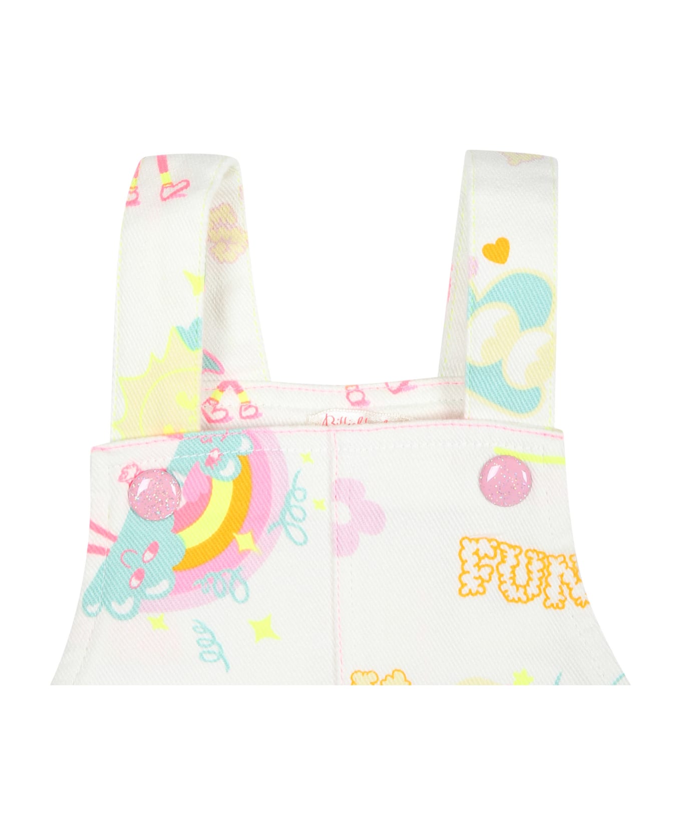Billieblush White Dungarees For Baby Girl With Multicolor Pattern - White
