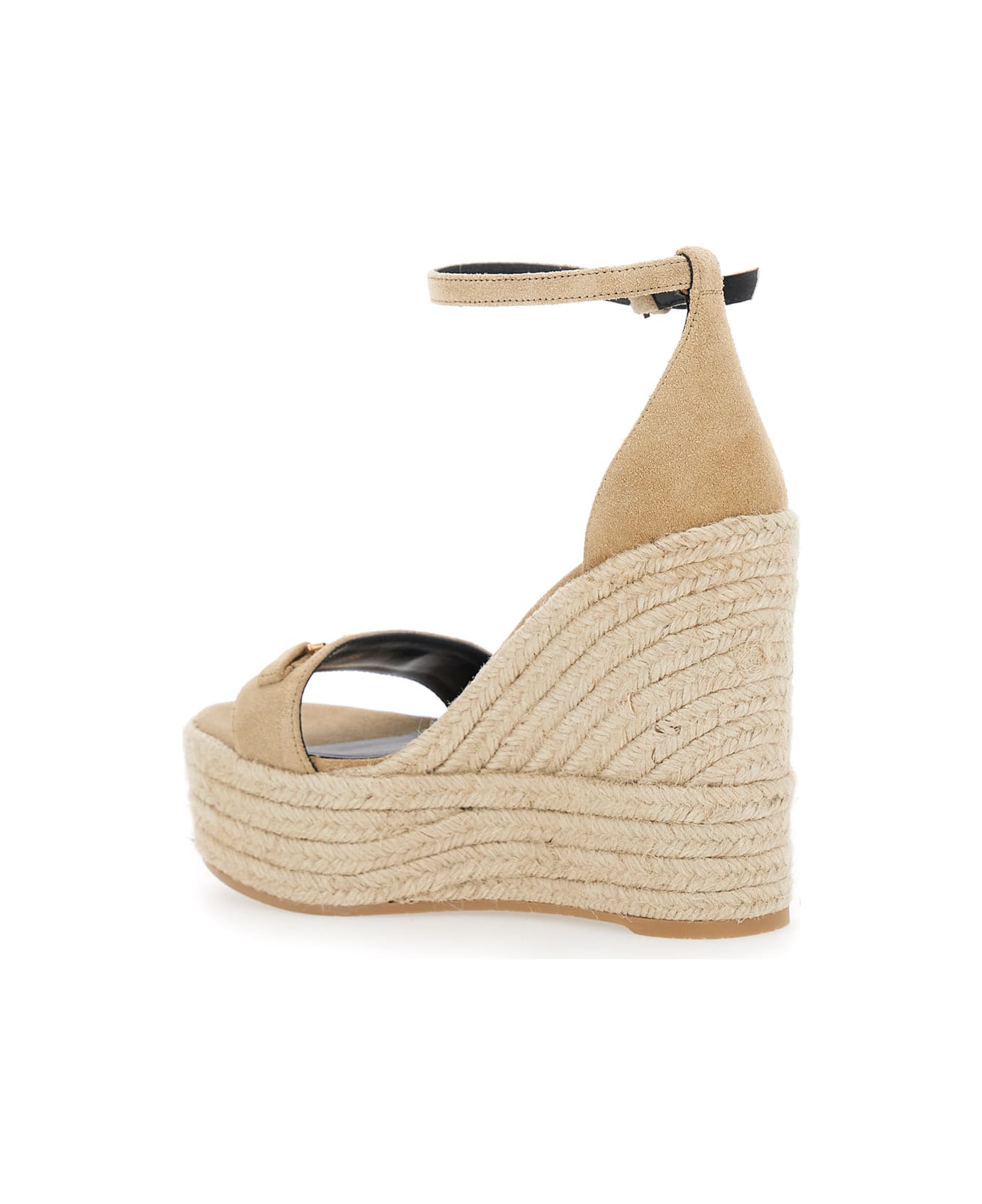 Versace Beige Wedges With Adjustable Buckle Closure And Medusa Plaque On The Front In Leather Woman - Beige