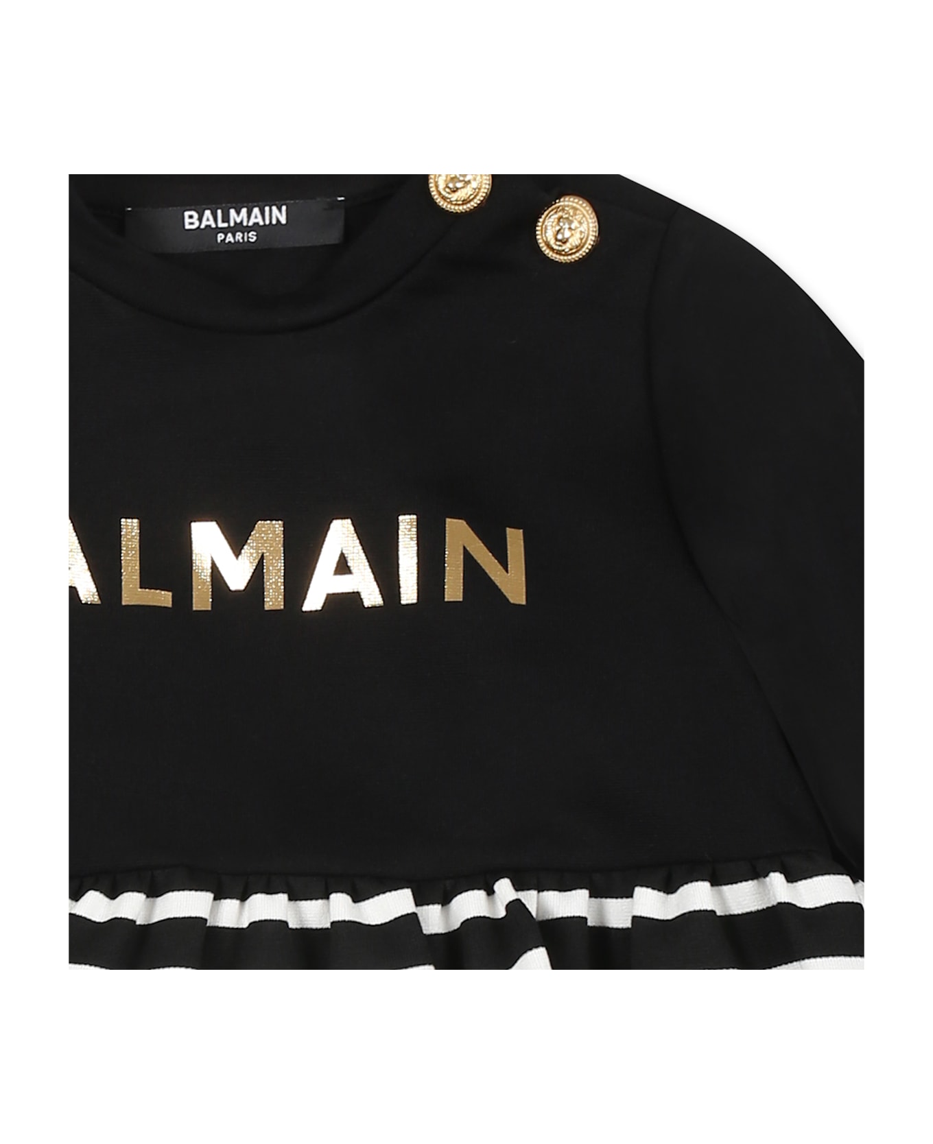 Balmain Black Dress For Baby Girl With Logo - Black