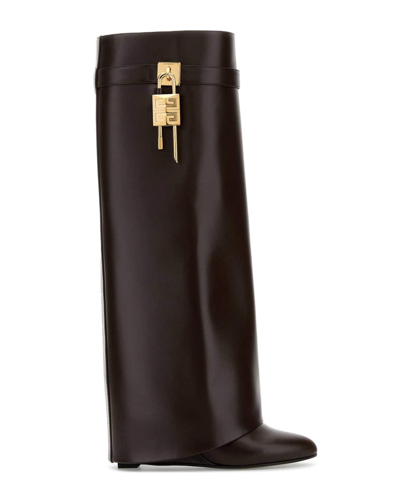 Givenchy Brown Leather Shark Lock Boots - EBONYBROWN