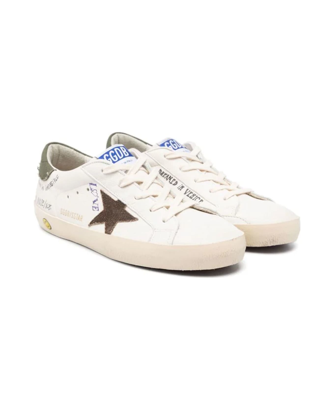 Golden Goose White Leather Sneakers - White/brown/green