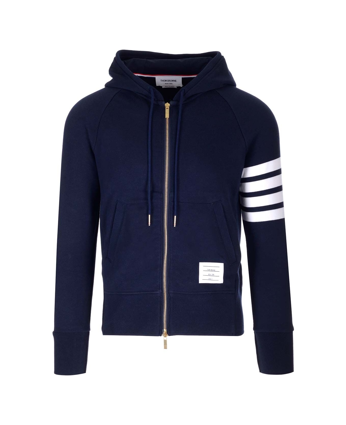Thom Browne Blue 
4-bar
 Full-zip Hoodie - navy