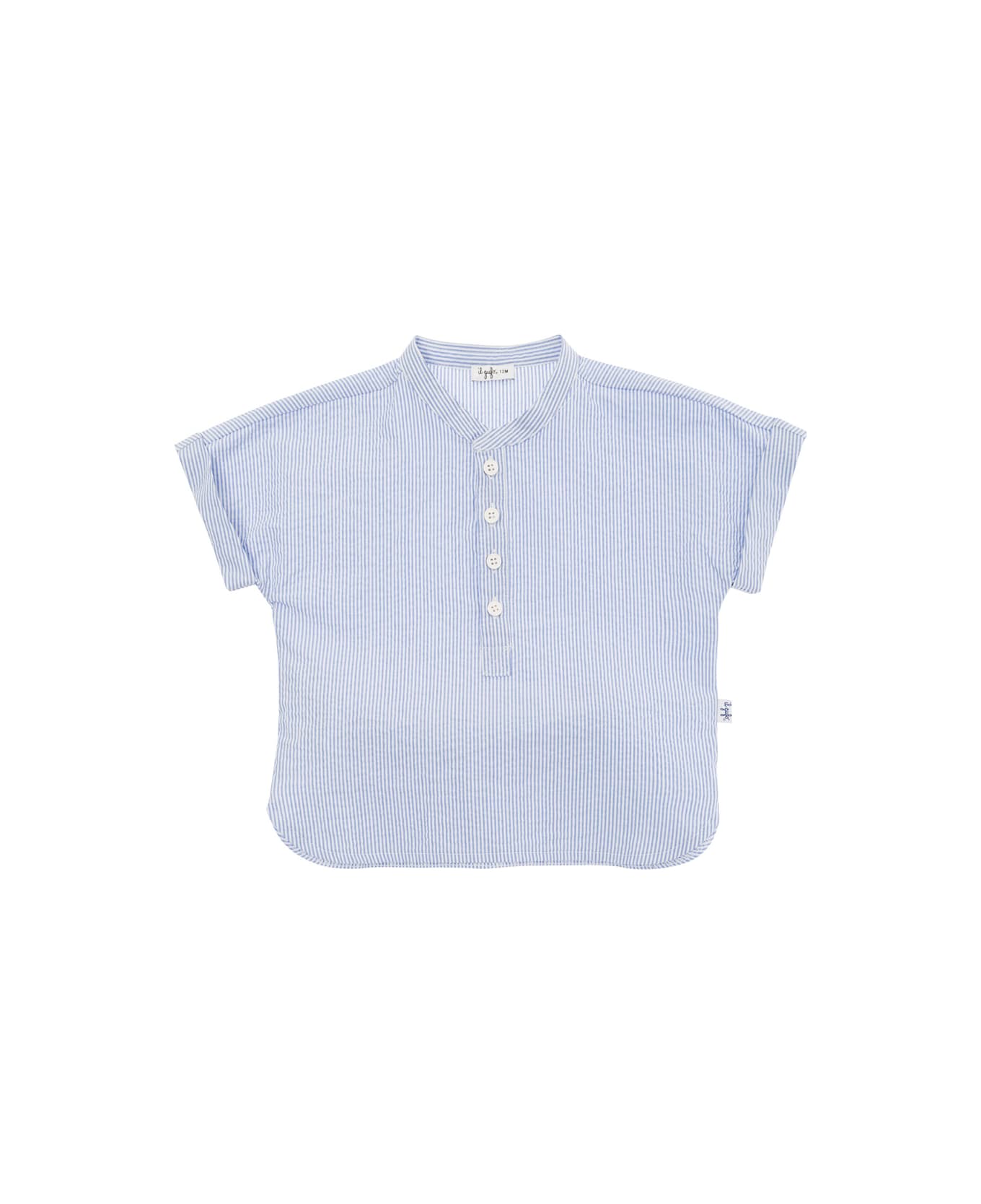 Il Gufo Light Blue And White Shirt And Pants Set In Stretch Cotton Baby - Multicolor ボディスーツ＆セットアップ