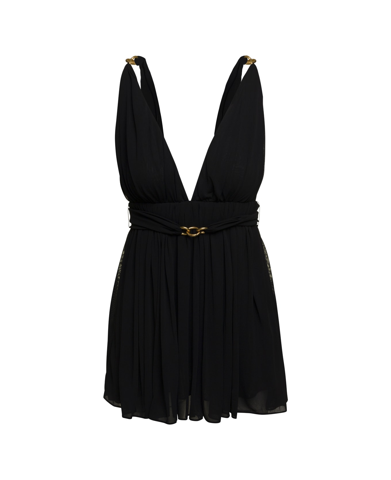 Saint Laurent Drape Mini Dress With Chain Details - Black