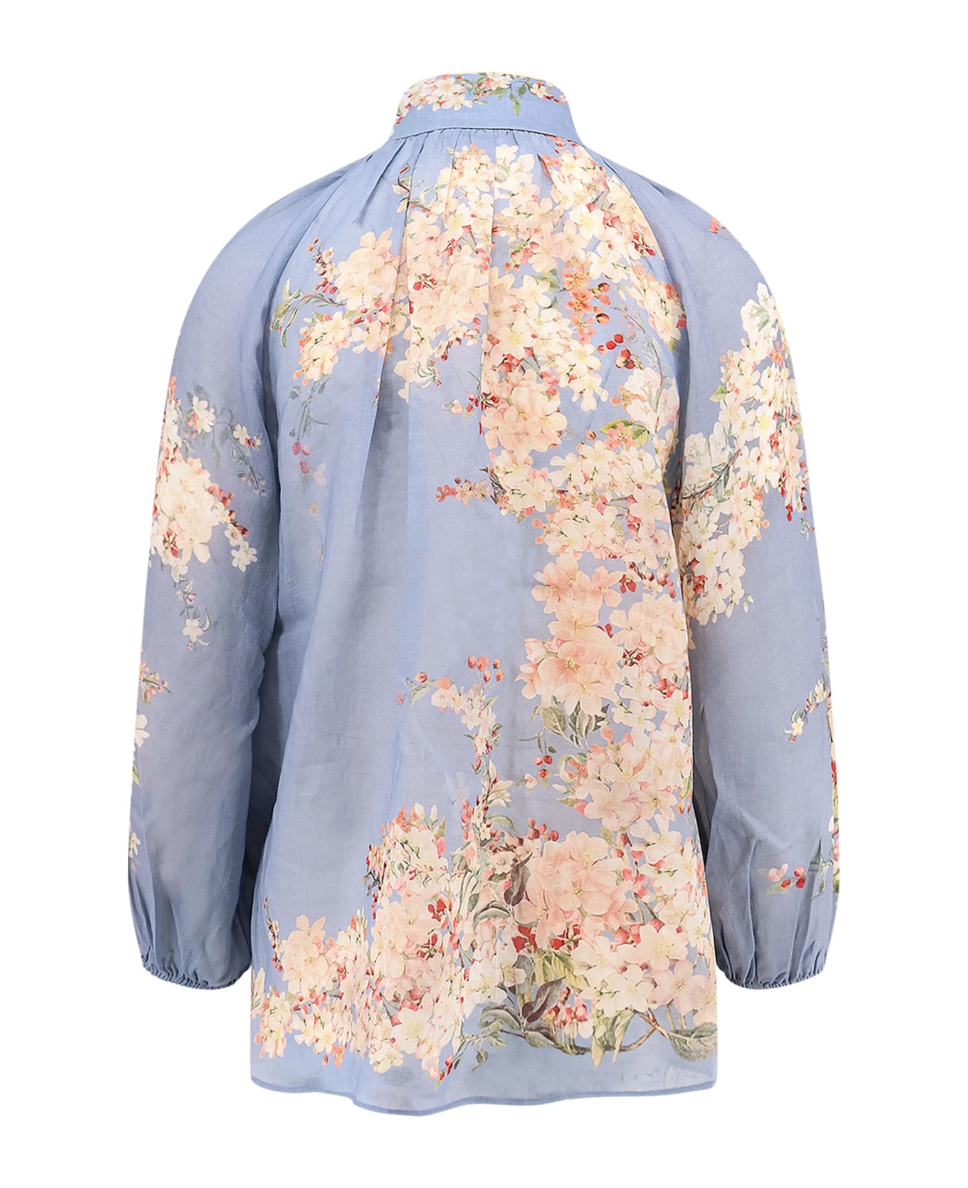 Zimmermann Cascadian Billow Ramie Shirt - Teal Blue Botanical Floral