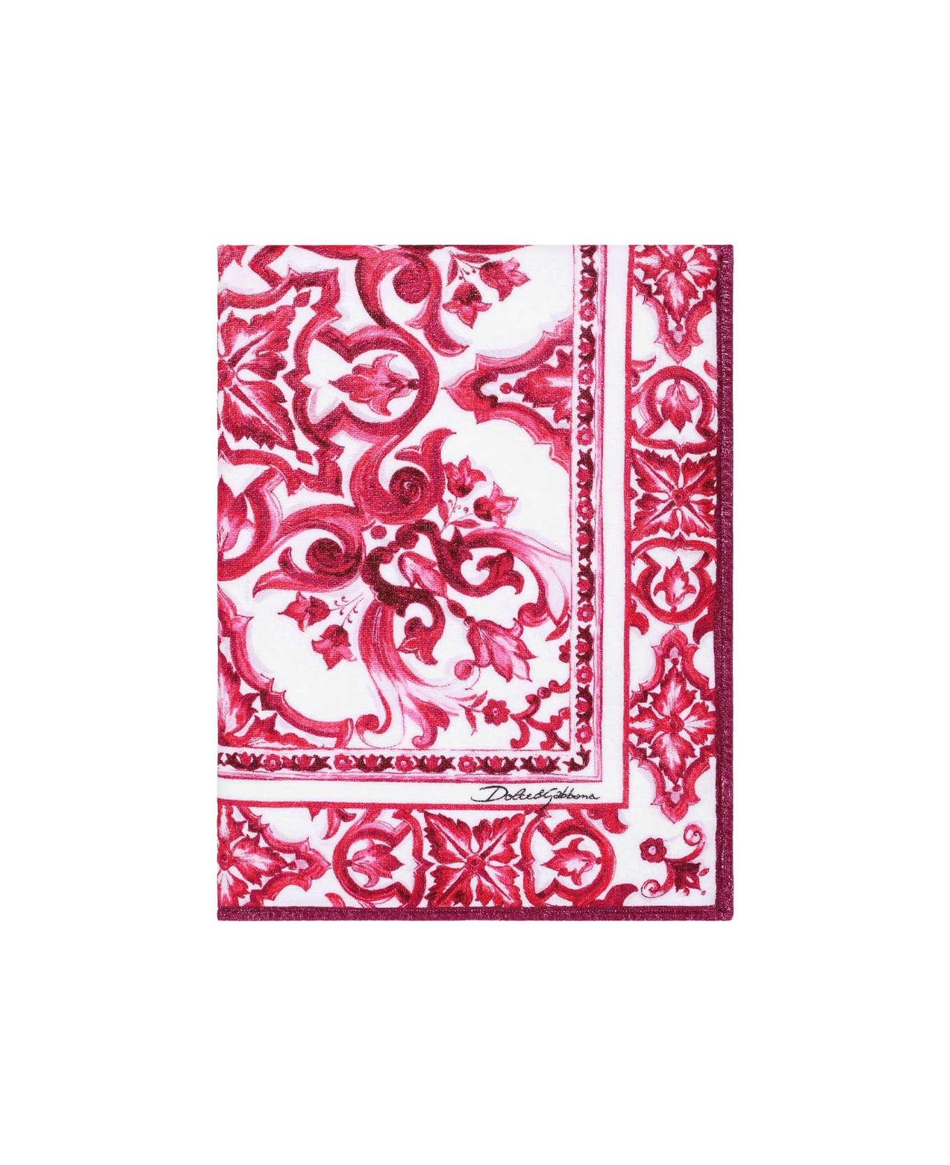 Dolce & Gabbana Towel Beach With Fuchsia Majolica Print - Pink