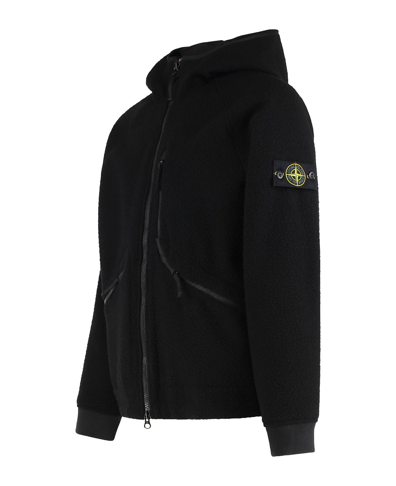 Stone Island Jacket With Hood Made Of Wool And Nylon - black