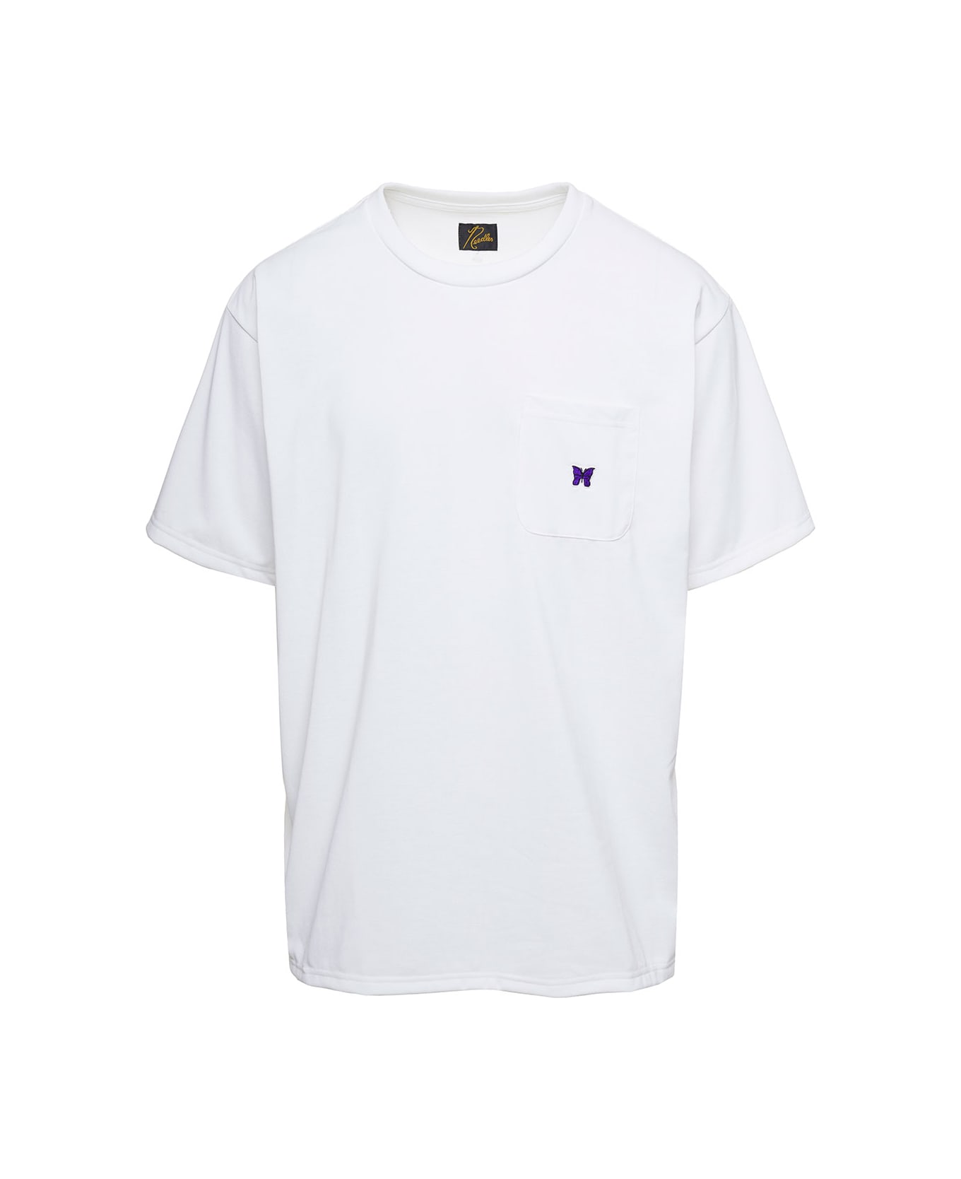 Needles Crewneck T-shirt With Front Pocket And Embroidered Logo In White Technical Fabric Man - White