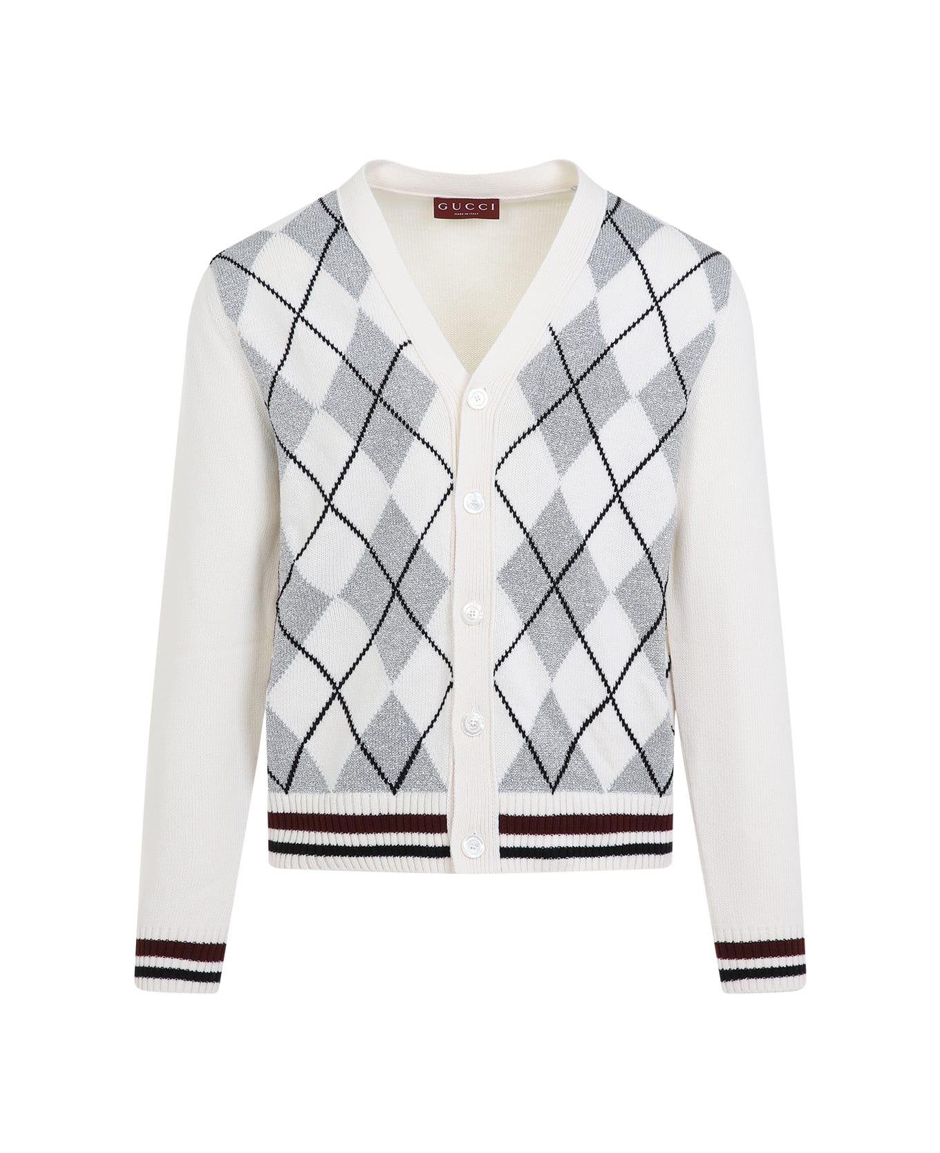 Gucci Argyle Lurex Cardigan - White Silver