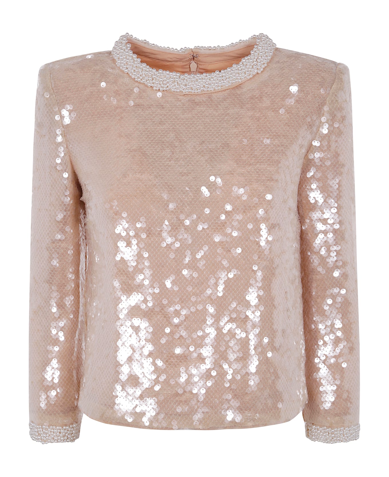 self-portrait Pearl Trim Sequin Top - Bg Beige