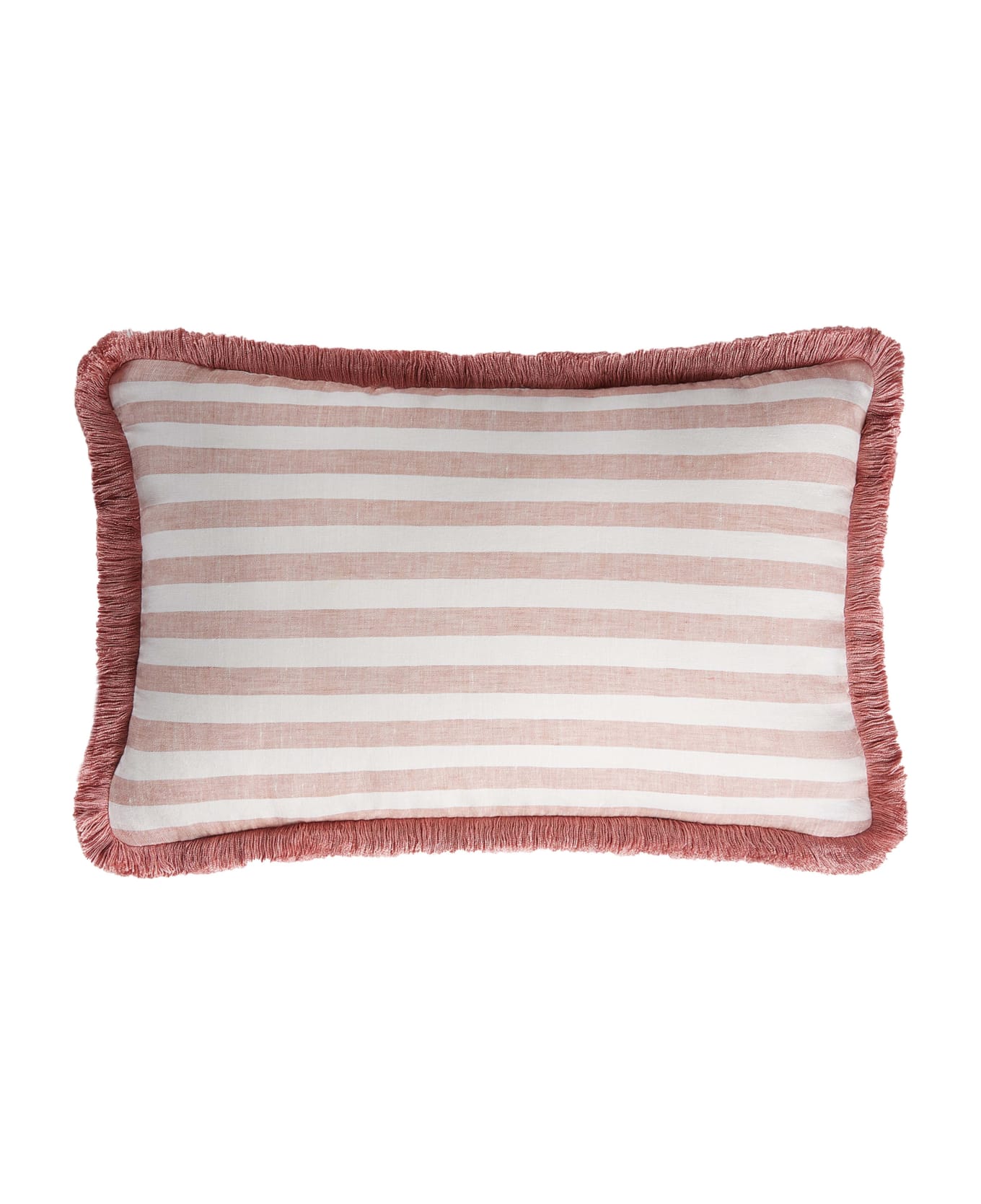 Lo Decor Happy Linen Pillow - Striped White - Light Pink クッション