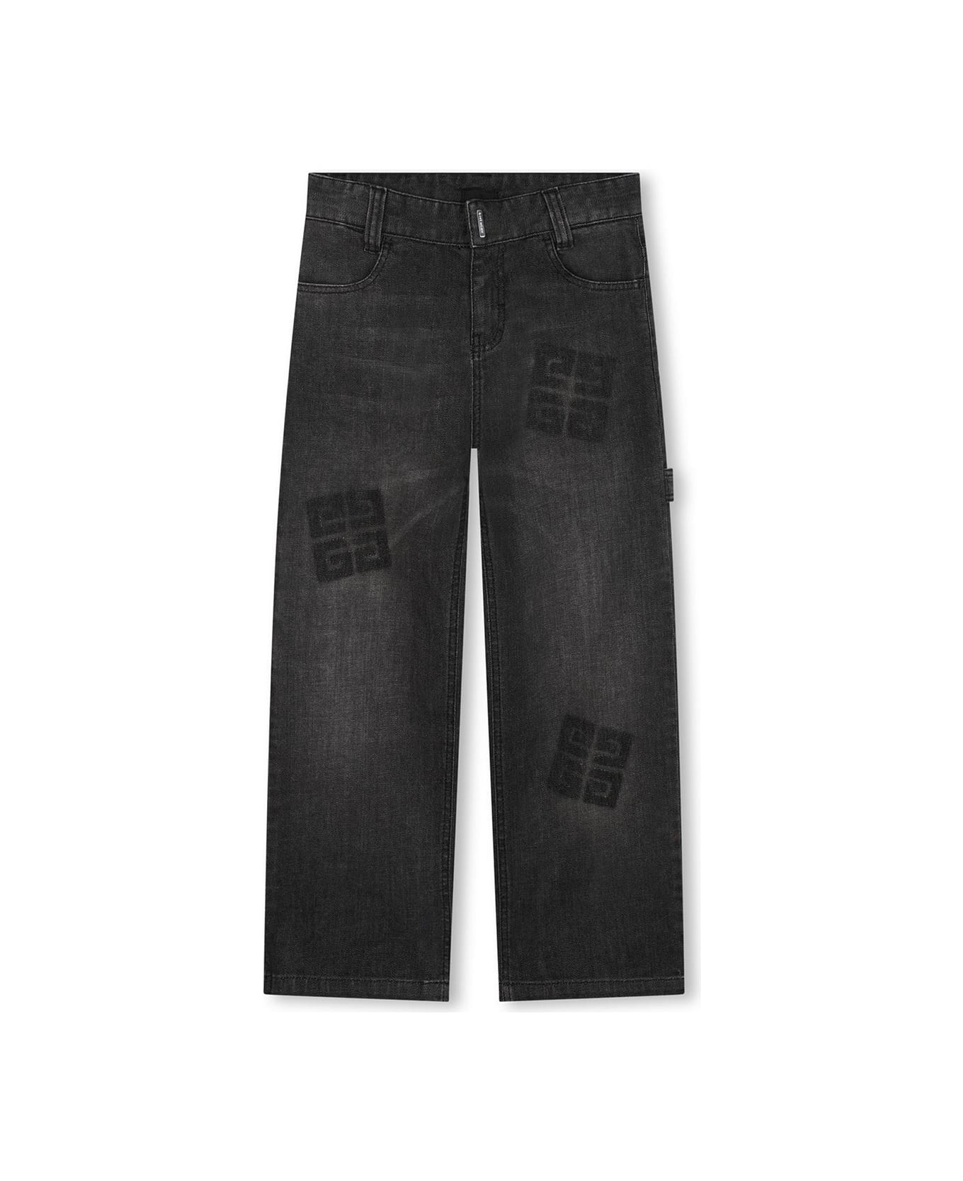 Givenchy Black Wide Leg Jeans With 4g Motif - Black ボトムス