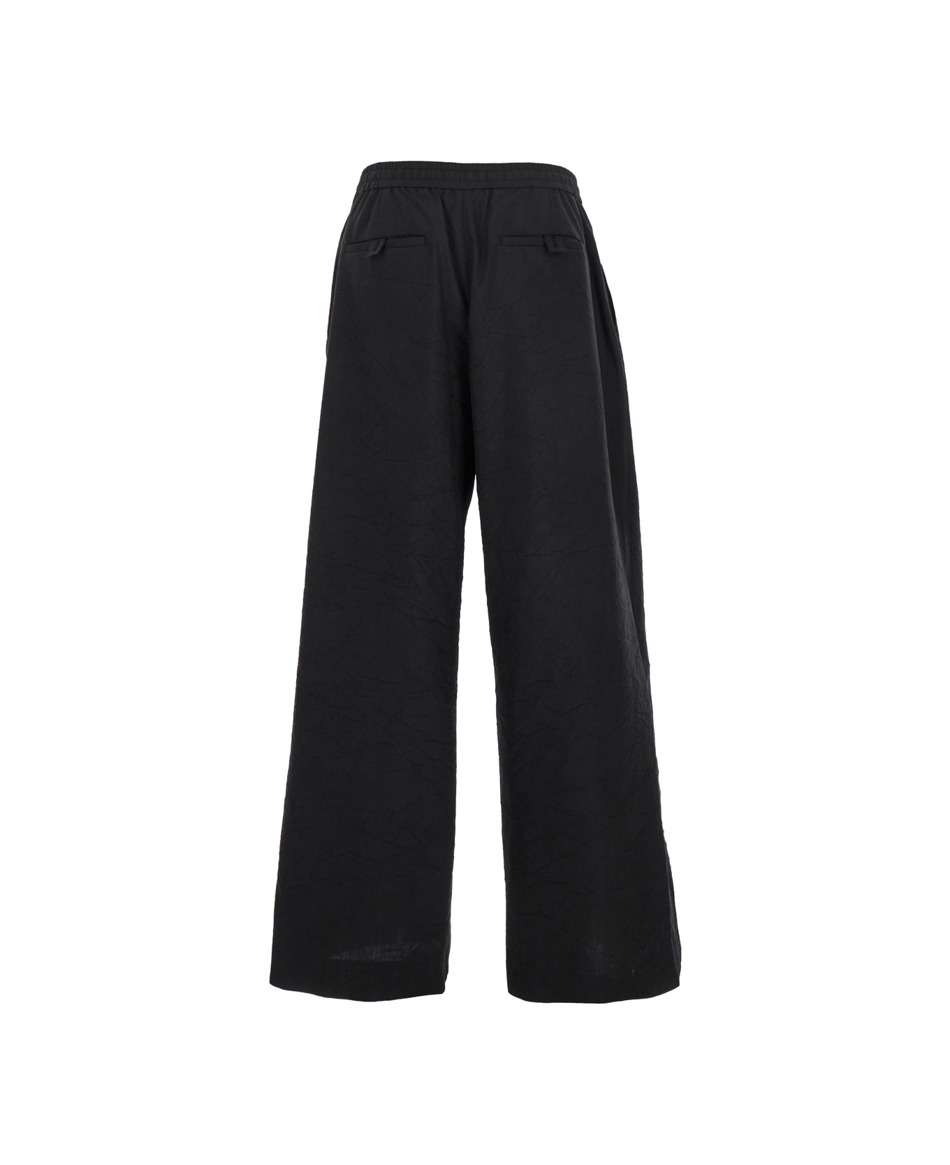 Juun.J Black Pants With Elastic Drawstring In Wool Blend Man - Black