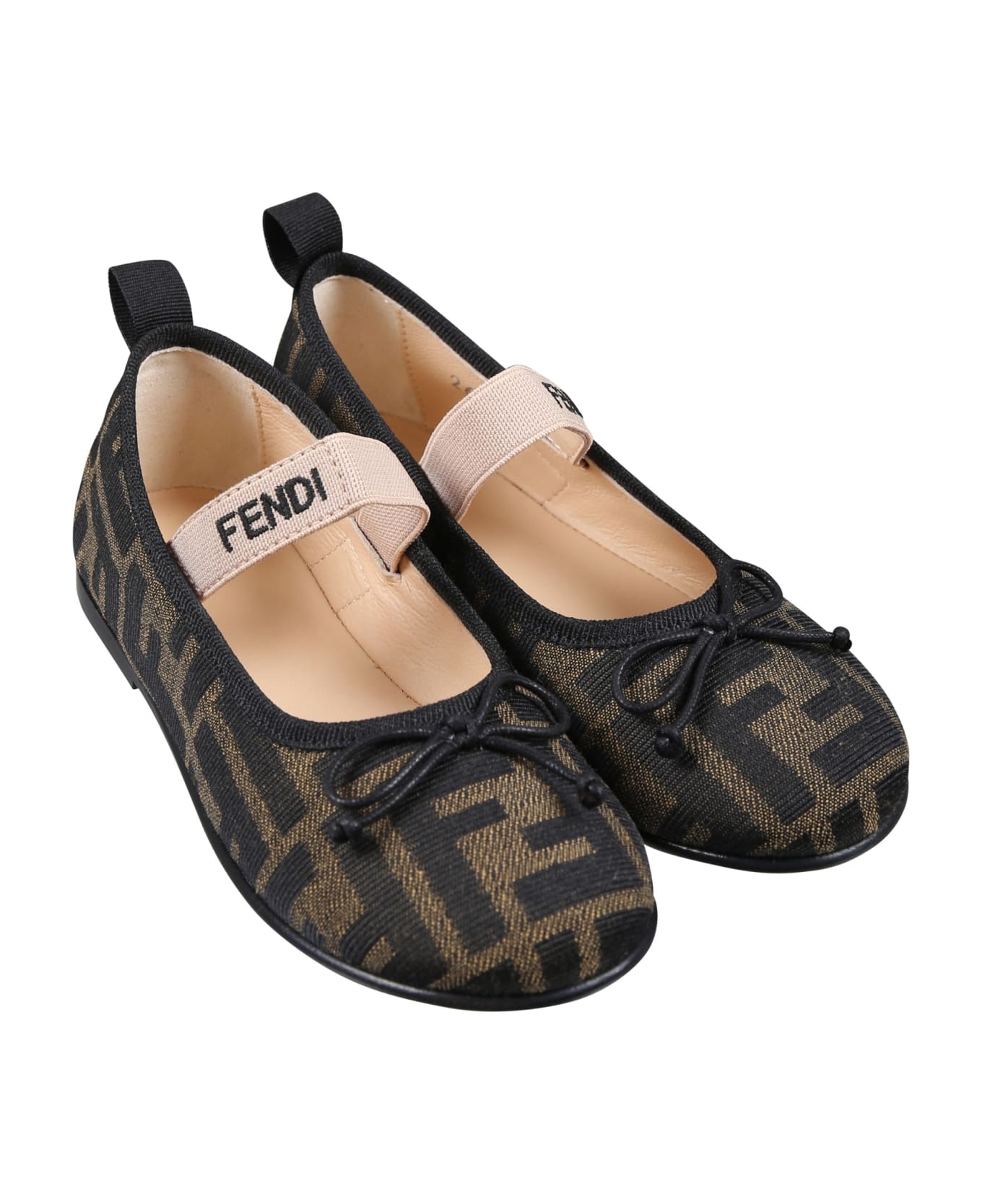 Fendi Ballet Flats For Girl With All-over Ff Logo - Brown シューズ