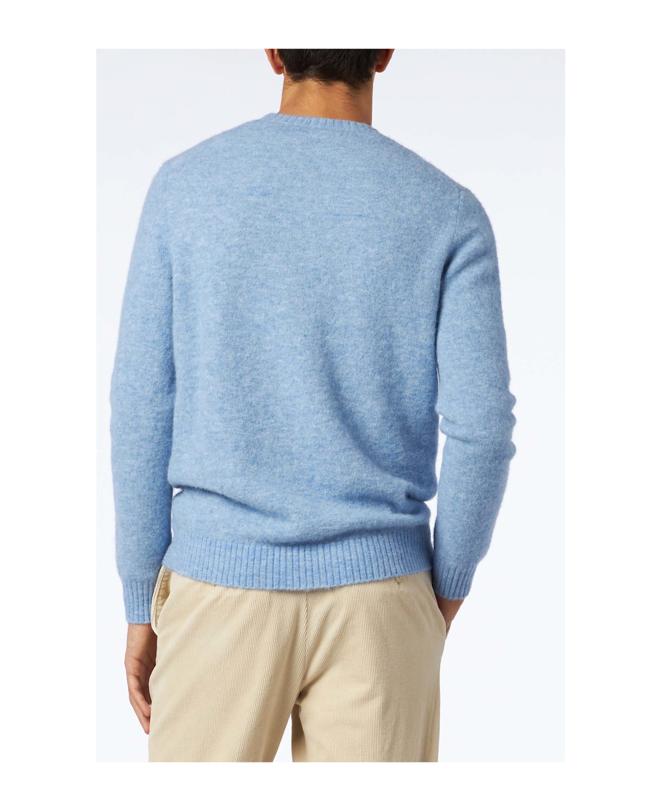 MC2 Saint Barth Man Light Blue Stretch Wool Sweater With St. Barth Embroidery - SKY