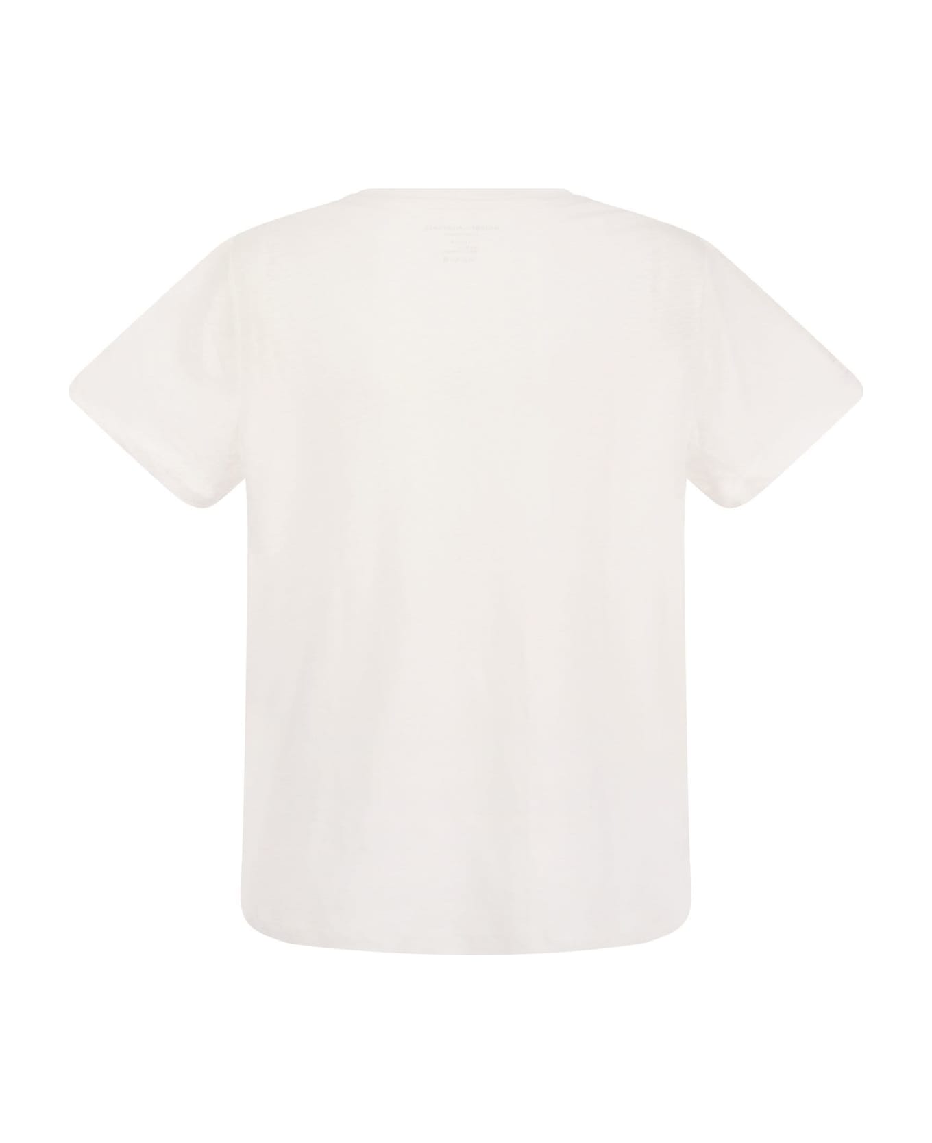 Majestic Filatures Crew-neck T-shirt In Linen And Short Sleeve - White