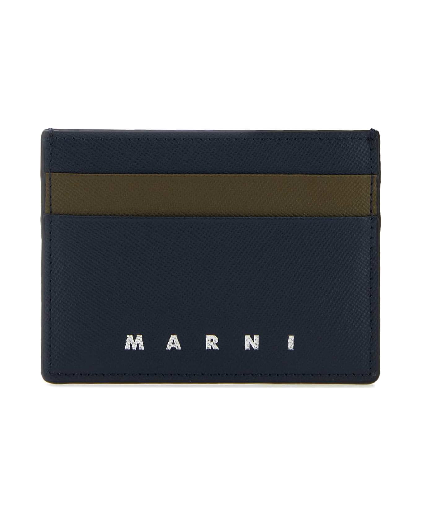 Marni Two-tone Leather Cardholder - NIGHTBLUEDUSTYOLIVE