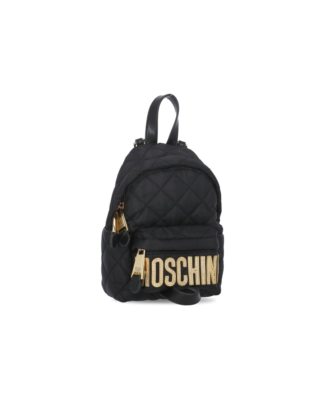 Moschino Mini Quilted Backpack With Logo - Black