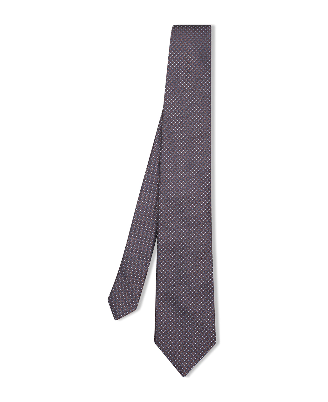 Zegna Silk Tie In Beige And Blue - Blue