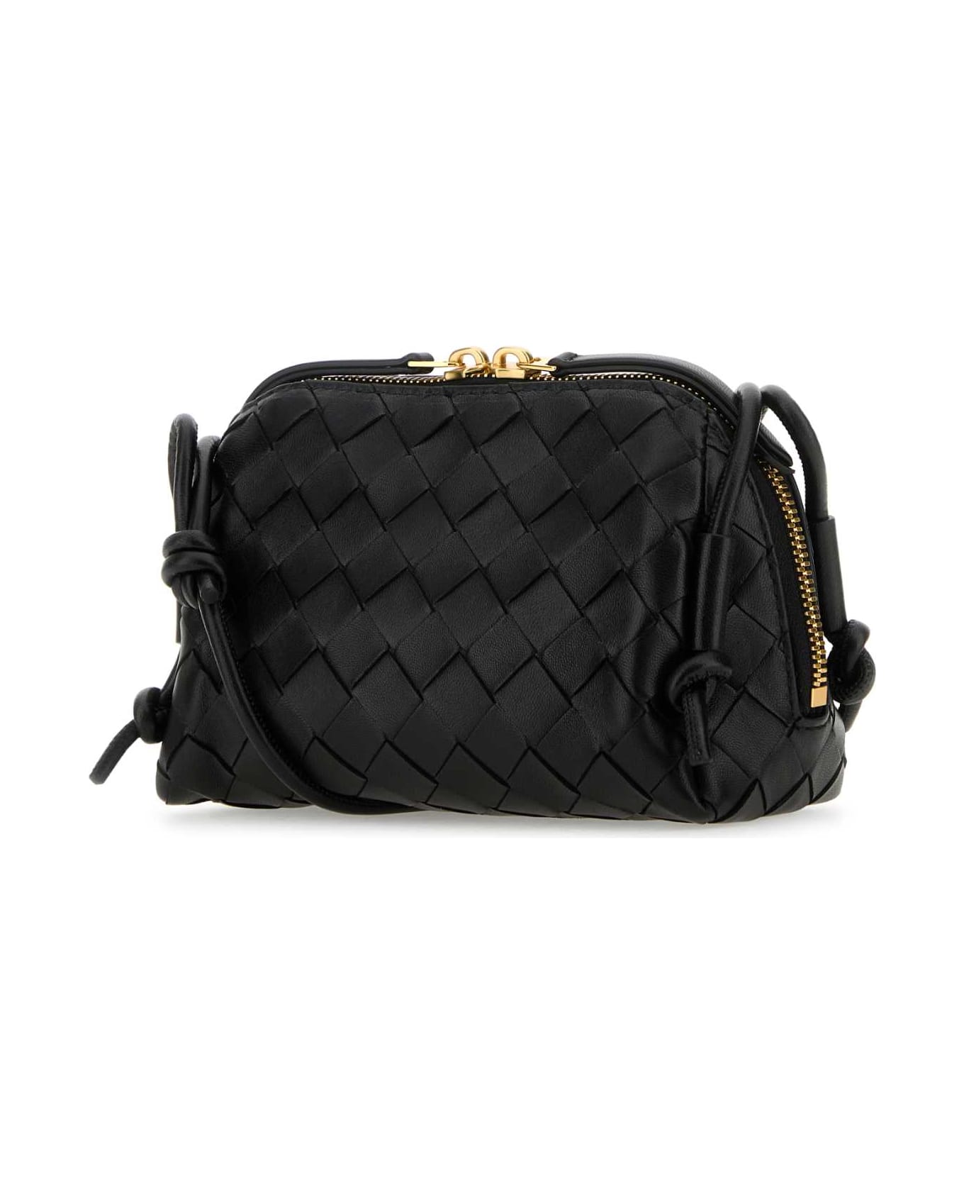 Bottega Veneta Black Leather Concert Crossbody Bag - BLACKGOLD
