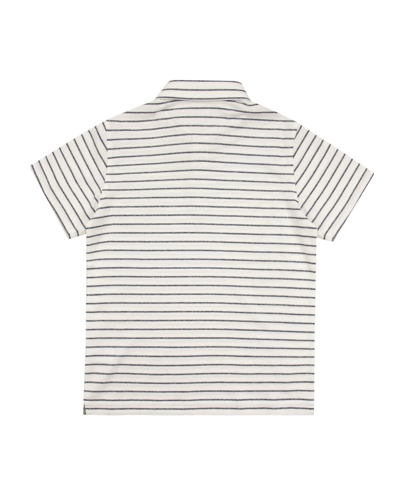 Brunello Cucinelli Cotton And Linen Striped Mouliné Jersey Polo Shirt With Bc Badge - White