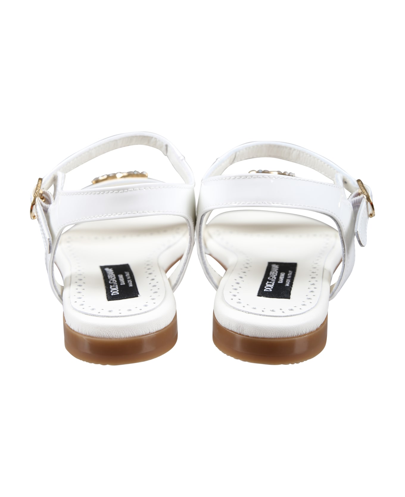 Dolce & Gabbana White Sandals For Girl With Monogram - White